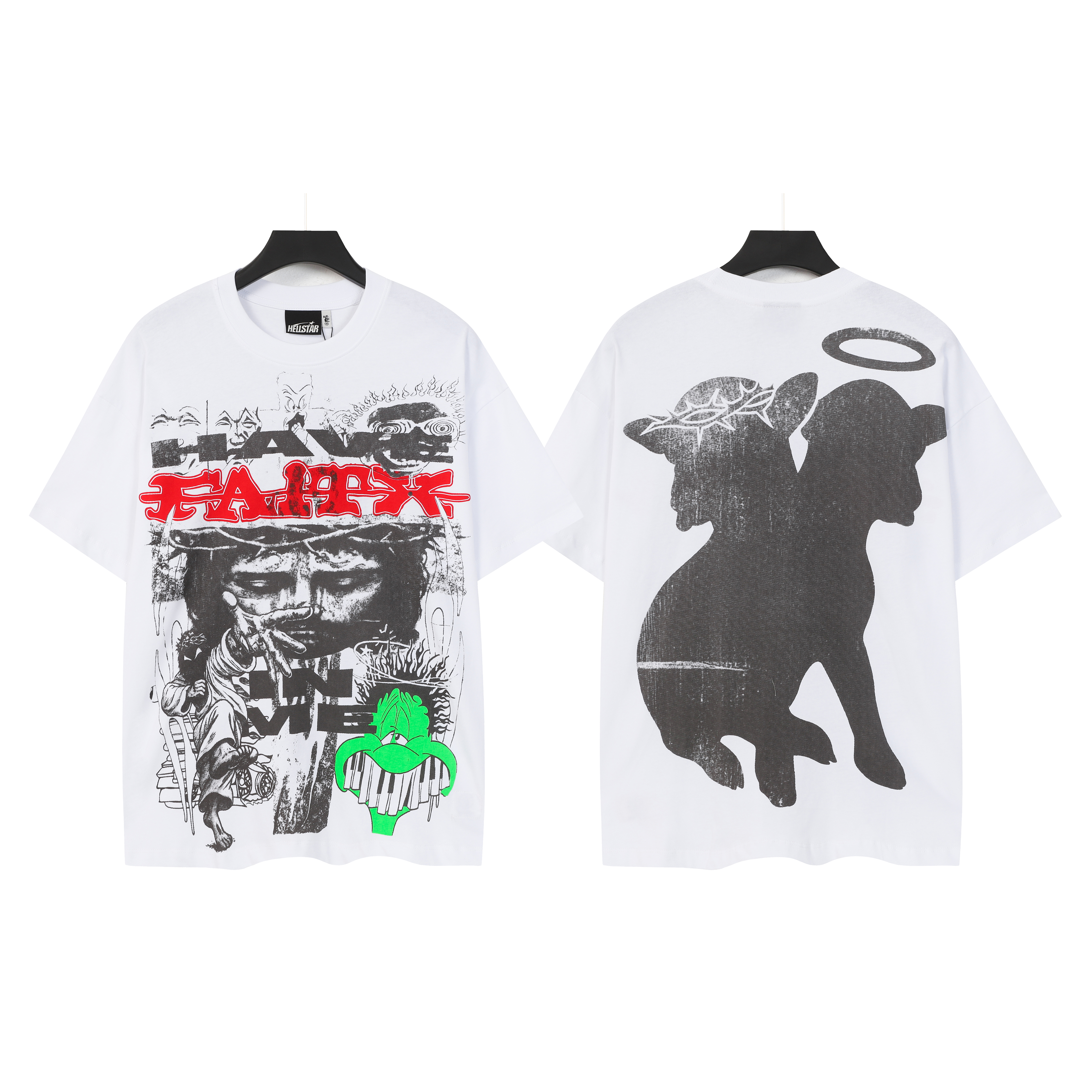 White background vintage head-wearing thorns portrait sculpture printed short-sleeved shirt