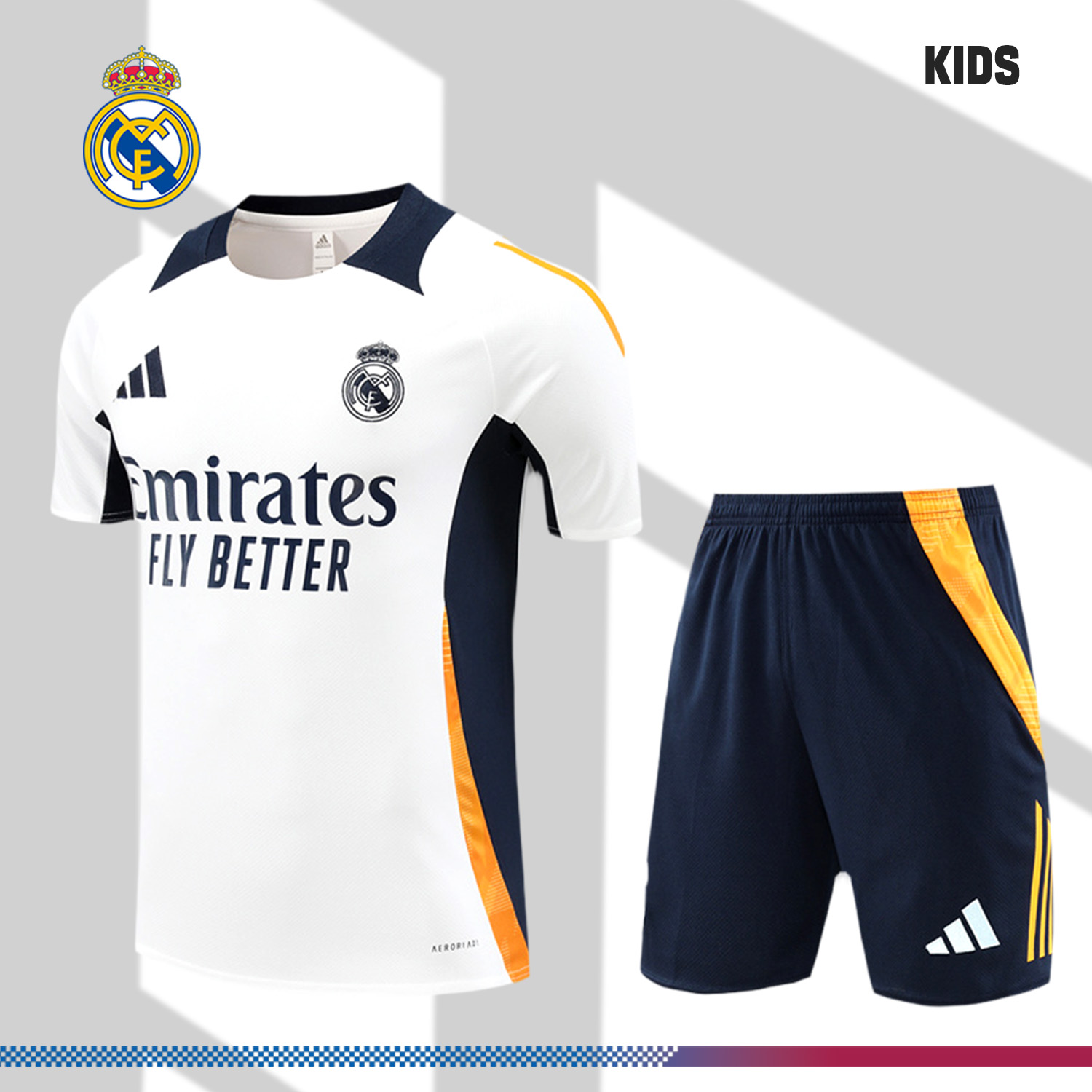 2024/2025 Real Madrid White Children's Short Sleeve Training Suit (Kids Kit)