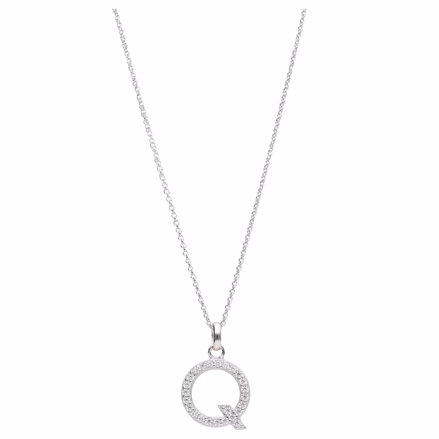 Kette Buchstabe Q mit Zirkonia Steine, Silber 925