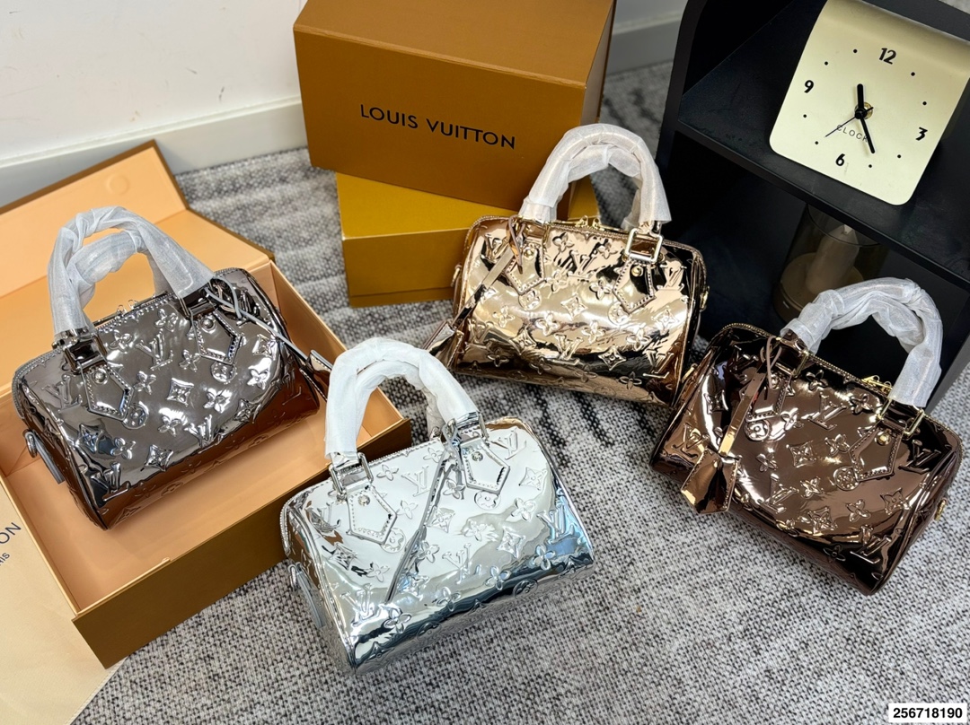 LV Speedy 20 Miroir Embossed Monogram Metallic Boston Top Handle Bag