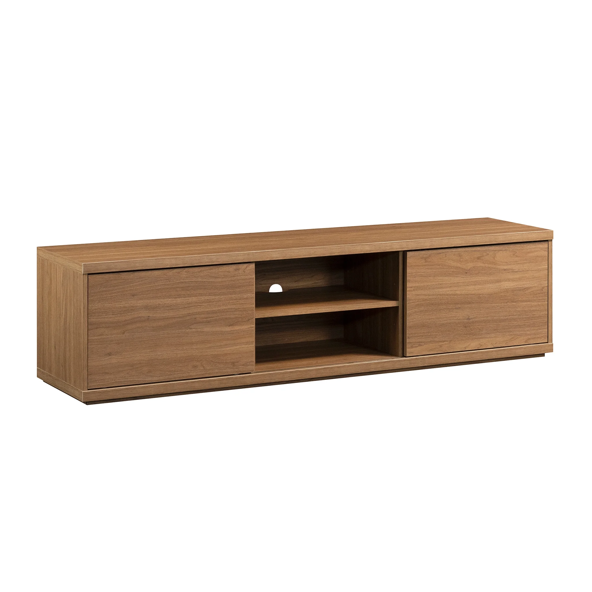 Mainstays Westley Sliding Door TV Stand for TVs up to 75, Warm Walnut Finish