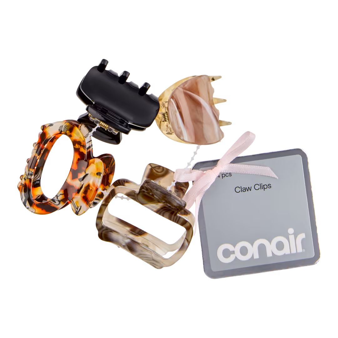 Conair Accessories  4 Pack Mixed Tortoise/Black Claw Clips