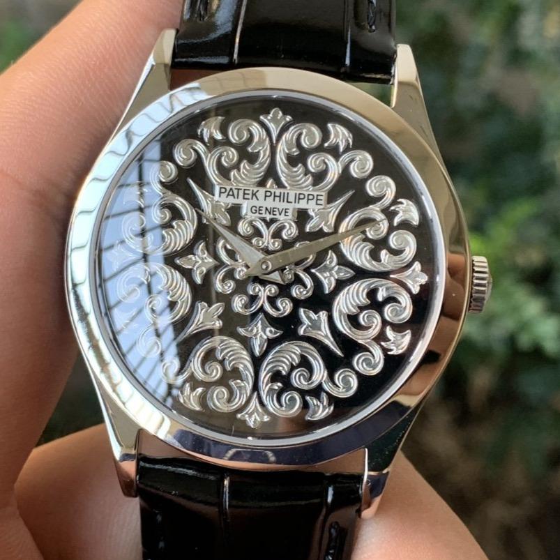 Patek Watch  CALATRAVA 38 PLATINUM HAND-ENGRAVED BLACK DIAL