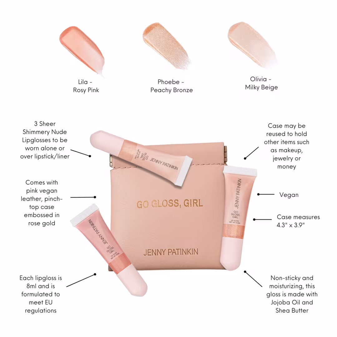 Jenny Patinkin  Go Gloss, Girl Lip Gloss Set | Sheer Nude Shimmer Glosses (Set of 3)