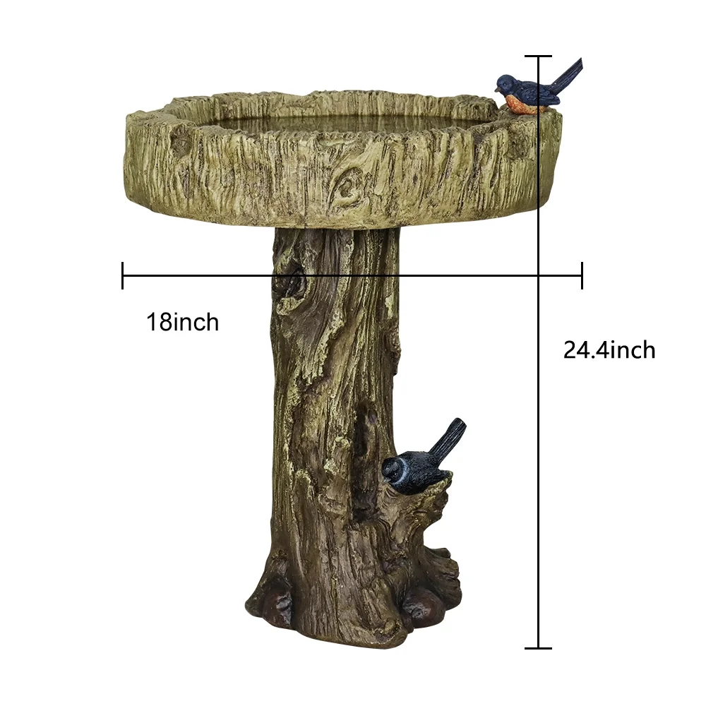 Trunk Shape Birdbaths for Outdoors, 18in Wide Garden Bird Bath Statues, Outdoor Decor for Garden, Patio, Yard, Deck