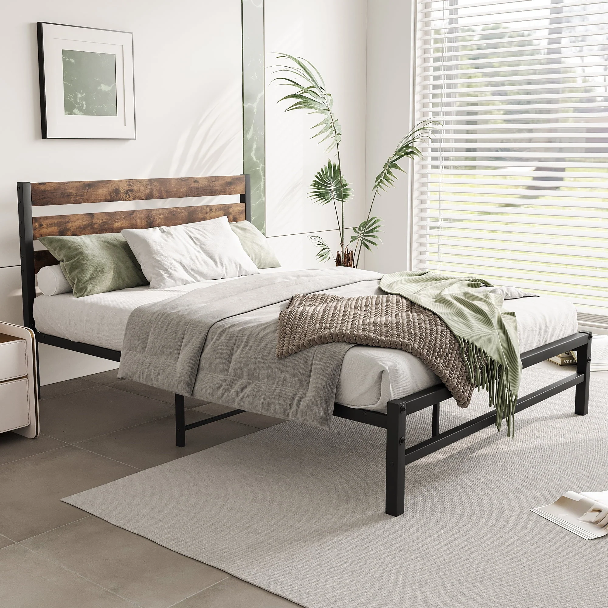 uhomepro Bed Frame with Headboard, Metal Full Size Platform Bed Frame, Full Bed Frame Bedroom Furniture, No Box Spring Needed, Black