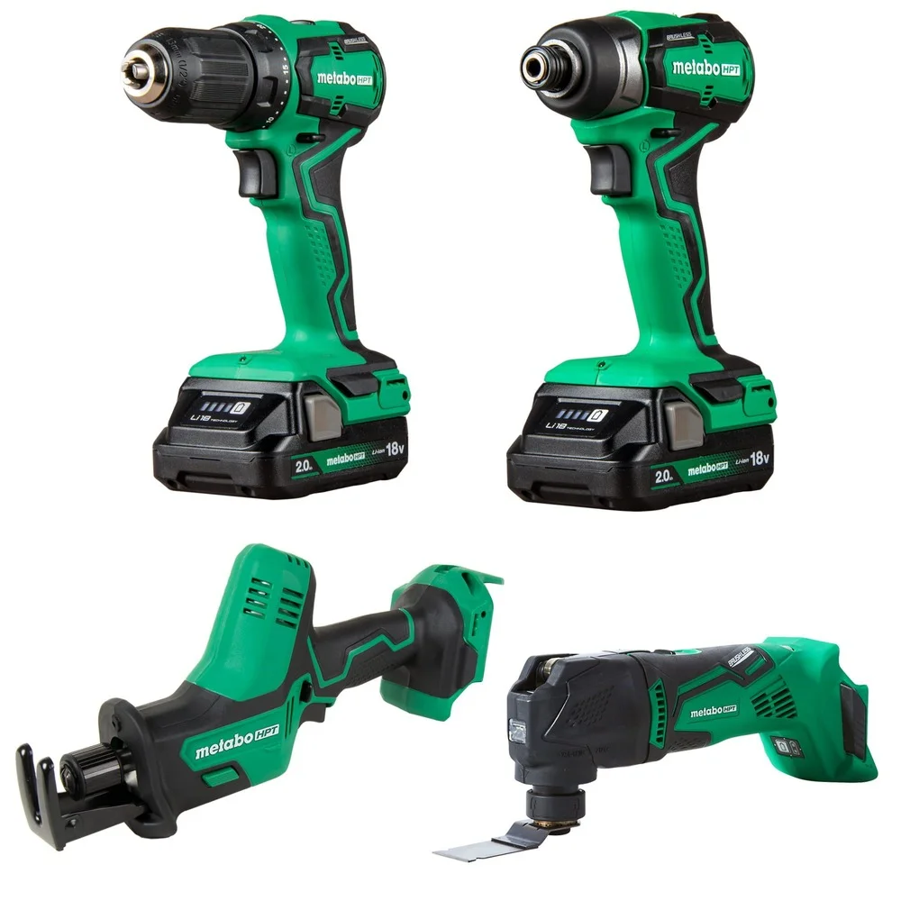 Metabo HPT KC18DDX4SM 18V MultiVolt Brushless Lithium-Ion Cordless 4-Tool Sub-Compact Combo Kit with 2 Batteries (2 Ah)