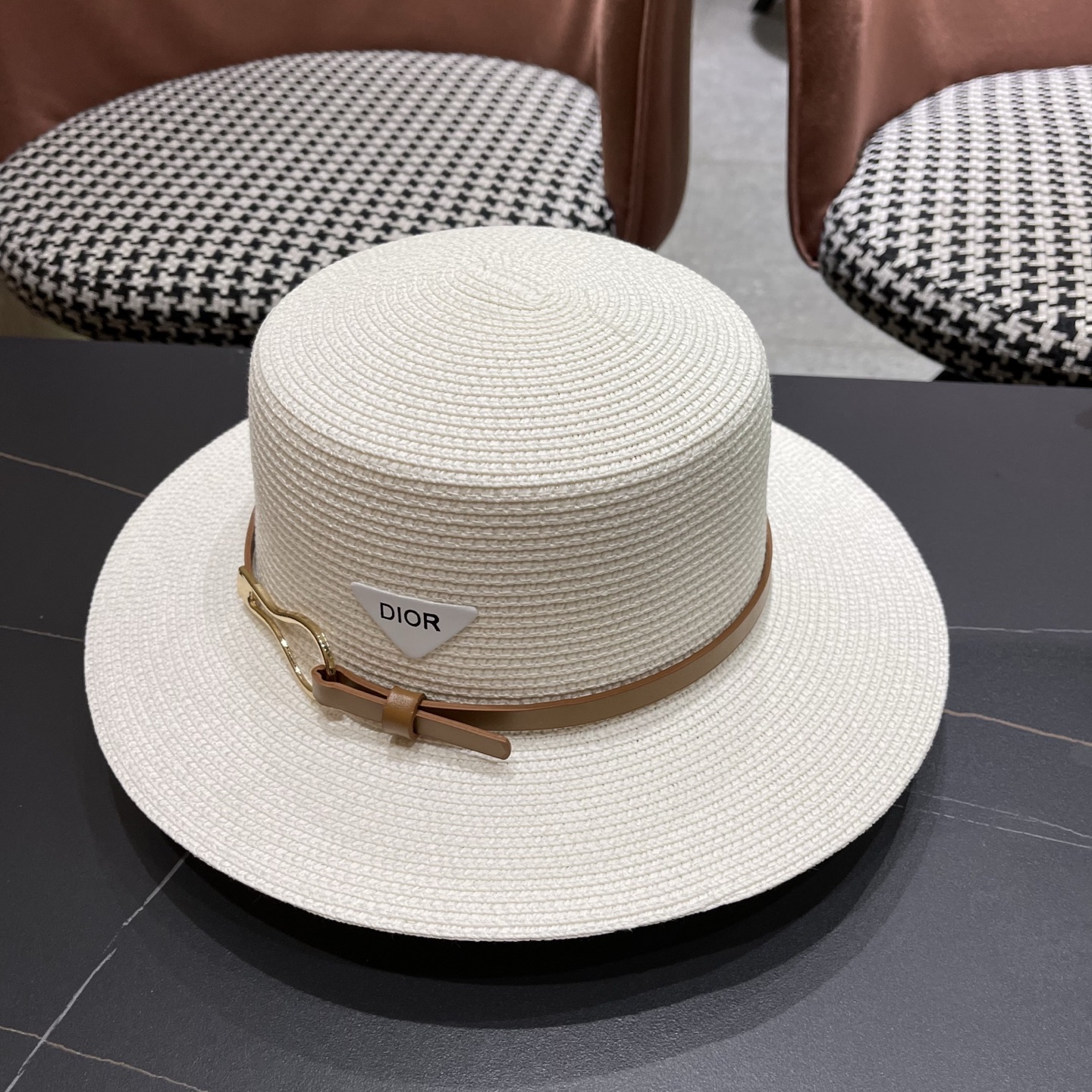 Dior Bee Logo Boater Hat Sun Hat