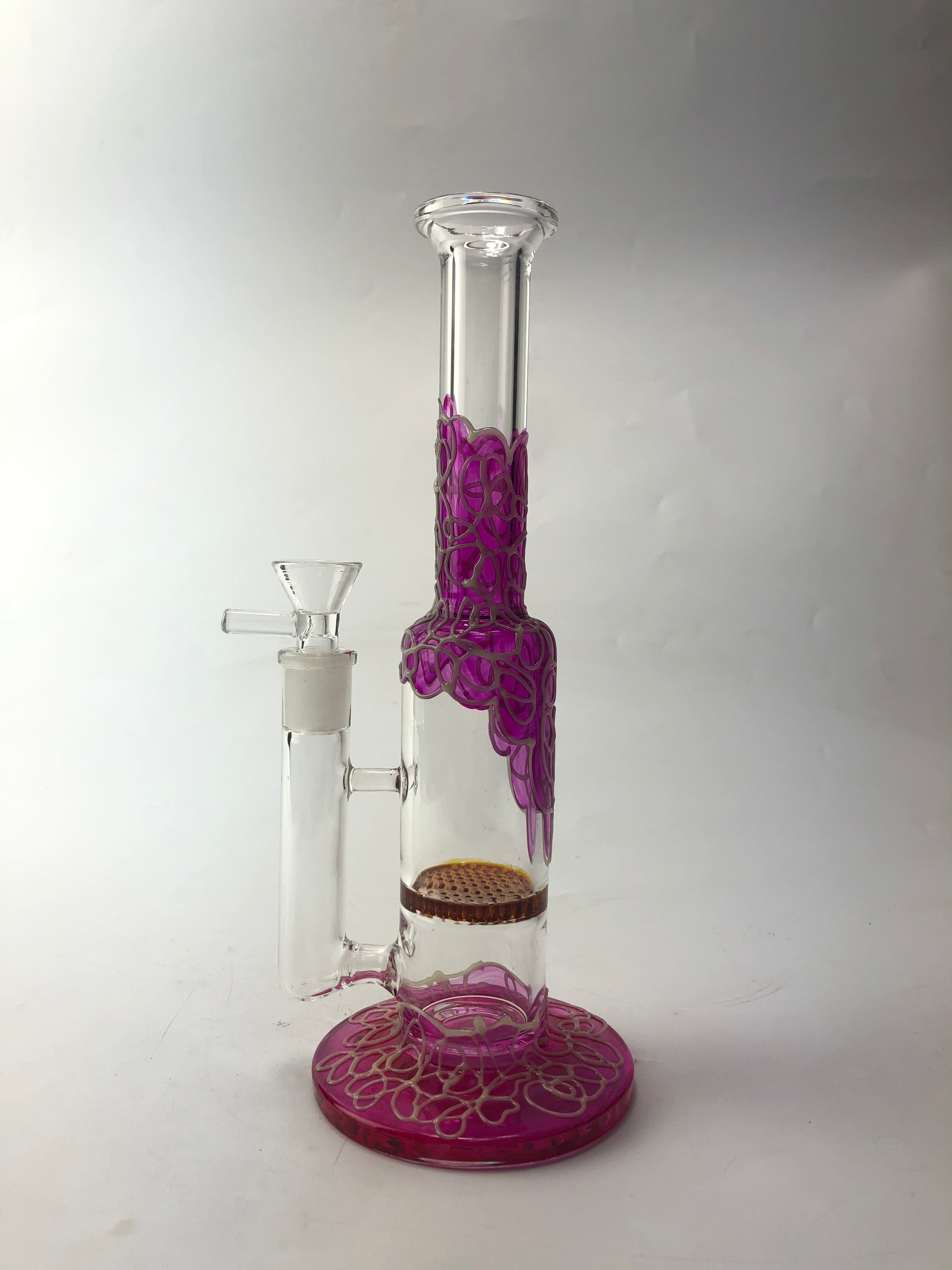 9 Straight Neck Glass Honeycomb Perc Bong