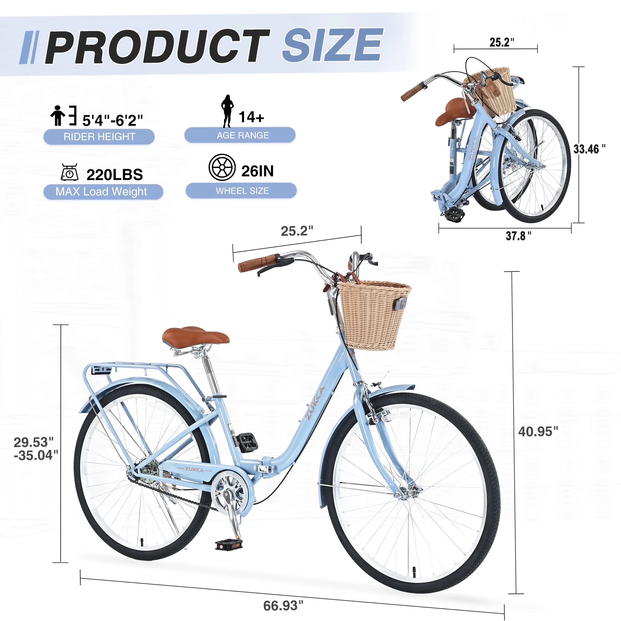26 Inch Single Speed Folding Lady Bike , Durable Steel Frame,Compact Design for Easy Storage and Commuting