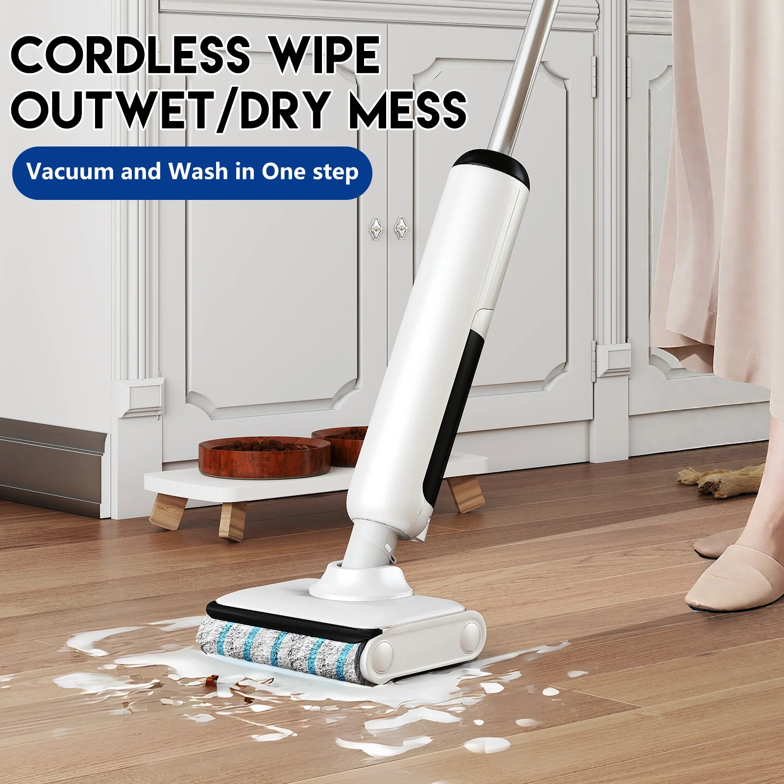 HABIUBIU Vacuum Mop All in One, Wet Dry Vacuum Cleaner, Cordless Cleaner Machine for Tile Hardwood Floor, Self Cleaning Electric Mop with 180 Lie-Flat