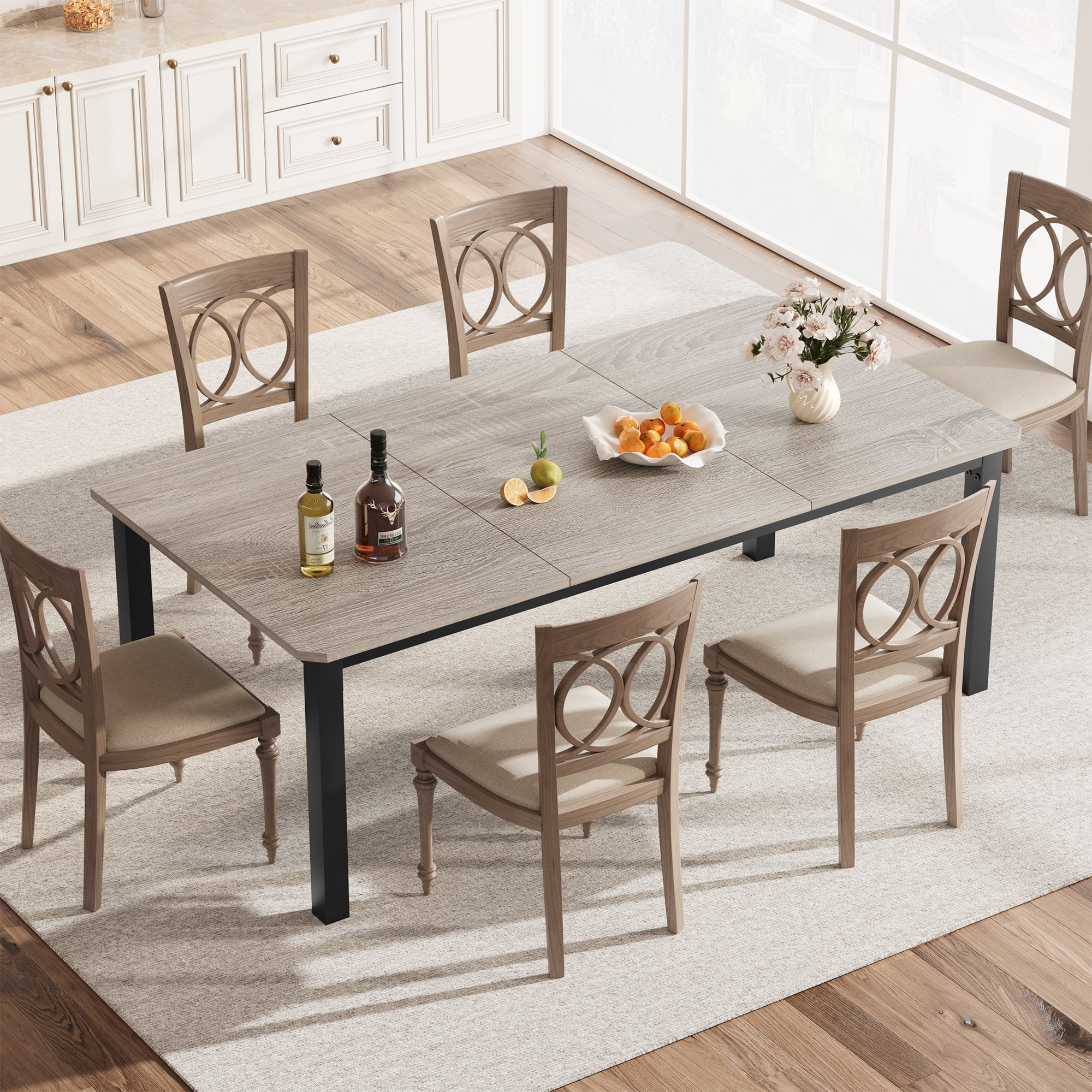 GAOMON Long Dining Table For 6~8 People, Industrial Kitchen Table, Wood Dinner Table, Kitchen & Dining Room Table, Rectangle Dining Room Table For 6 Ideal For Dinner Or Meeting-Gray