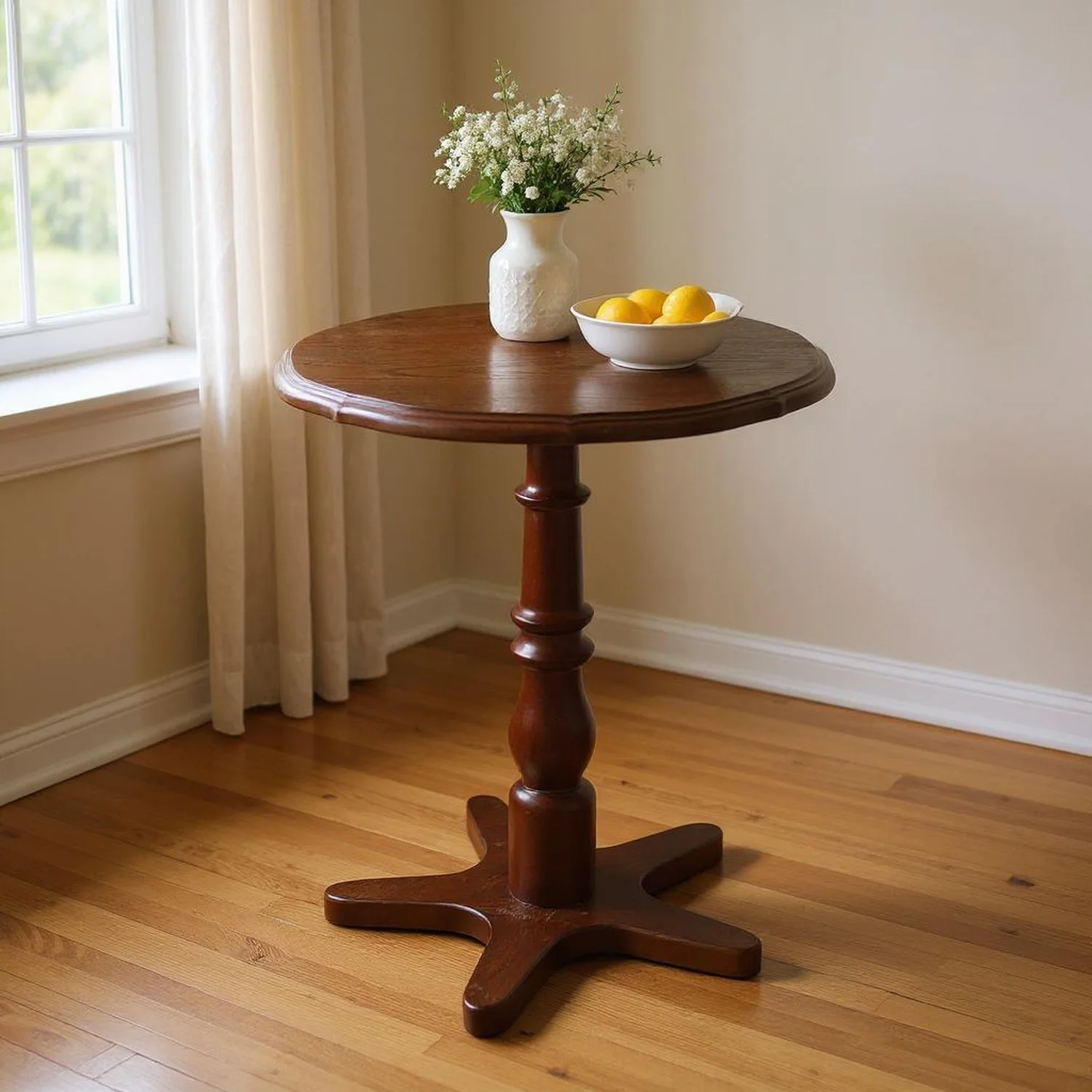 Homy Casa Round Pedestal Dining Table for Small Kitchen or Breakfast Nook, Walnut