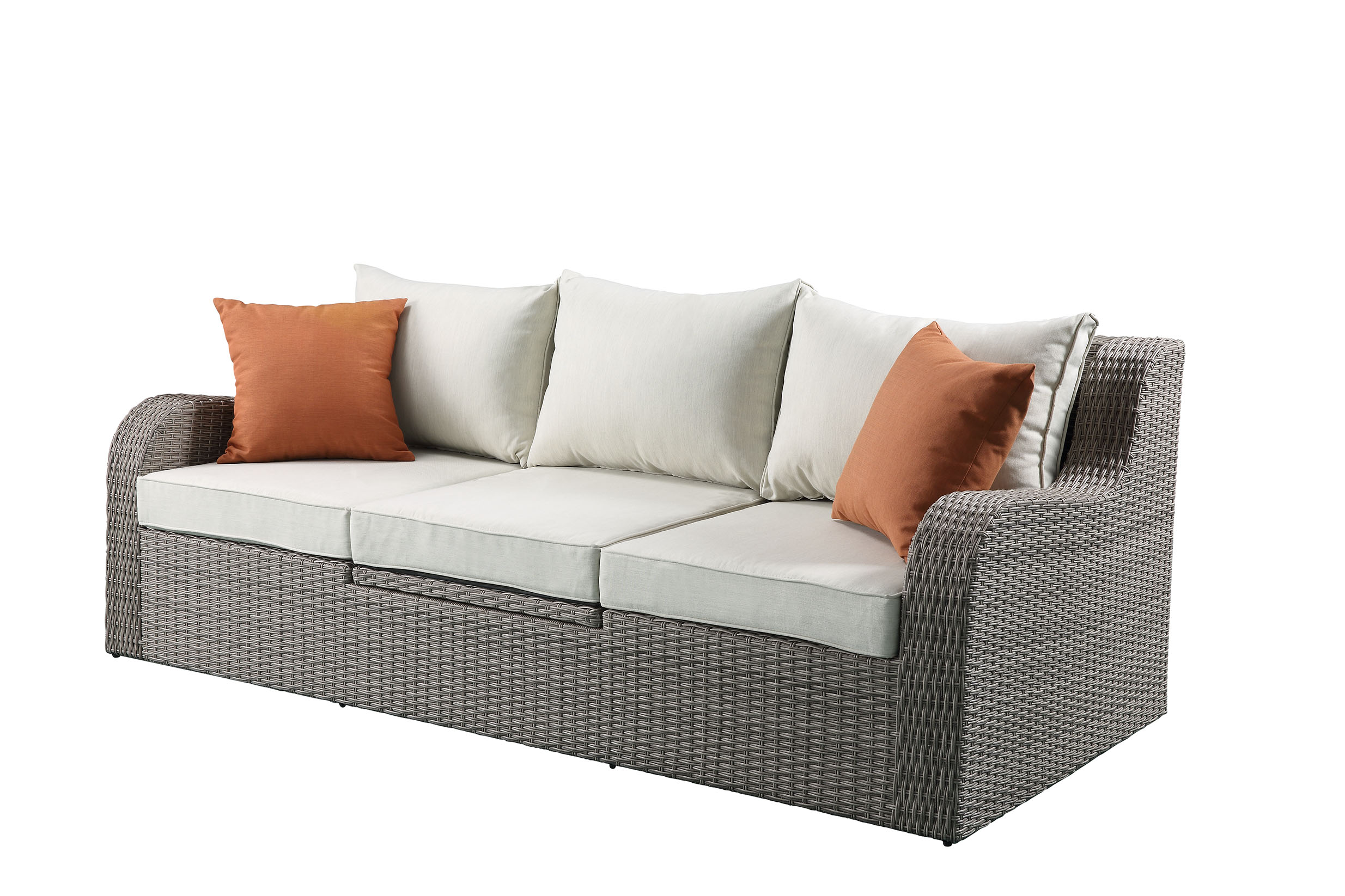 Acme Furniture Salena Wicker 3 Piece Patio Sofa Set with Pop-up Center Table and Ottomans