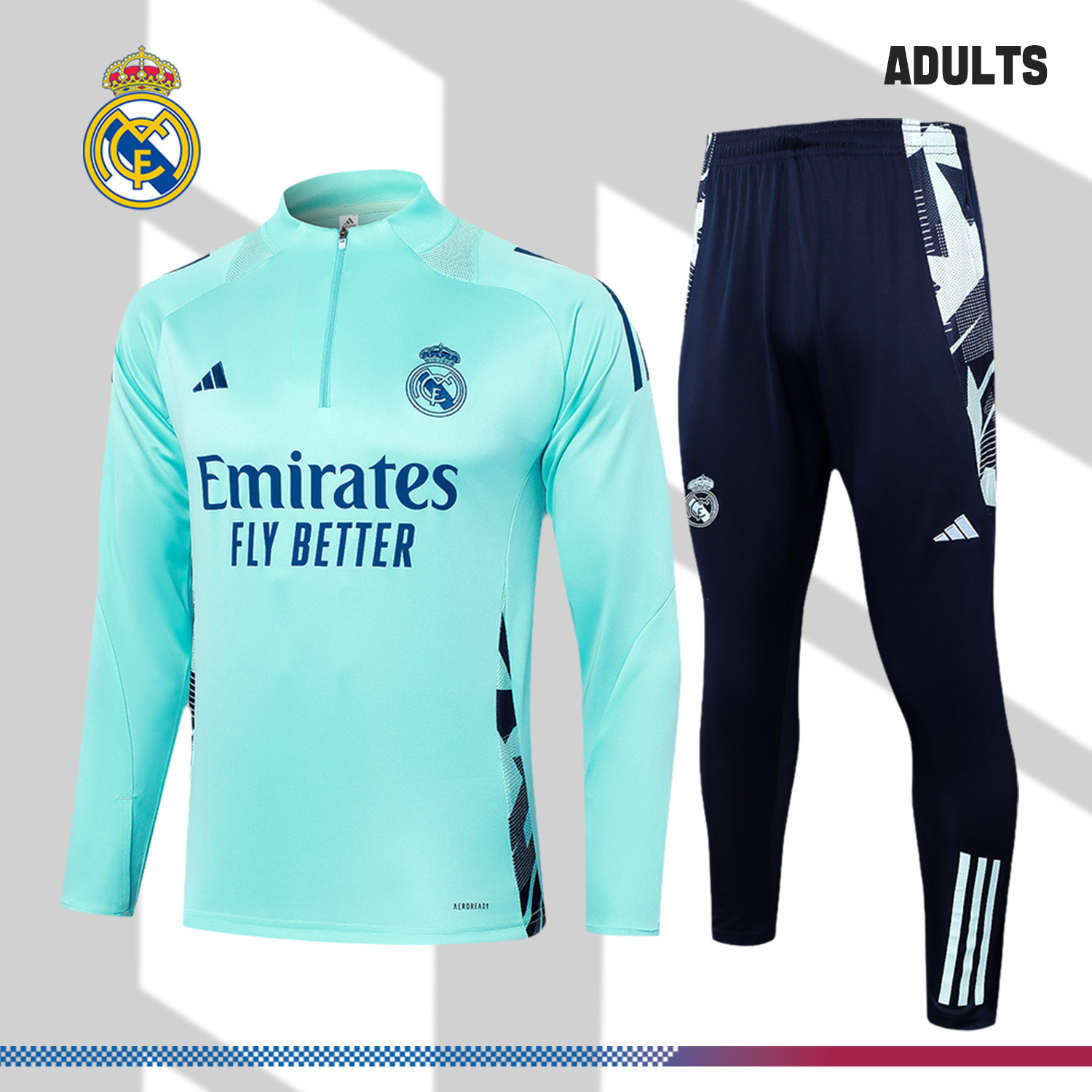 2024/2025 Real Madrid Light Green Adult Half Zip Training Kit (Adult Kit)