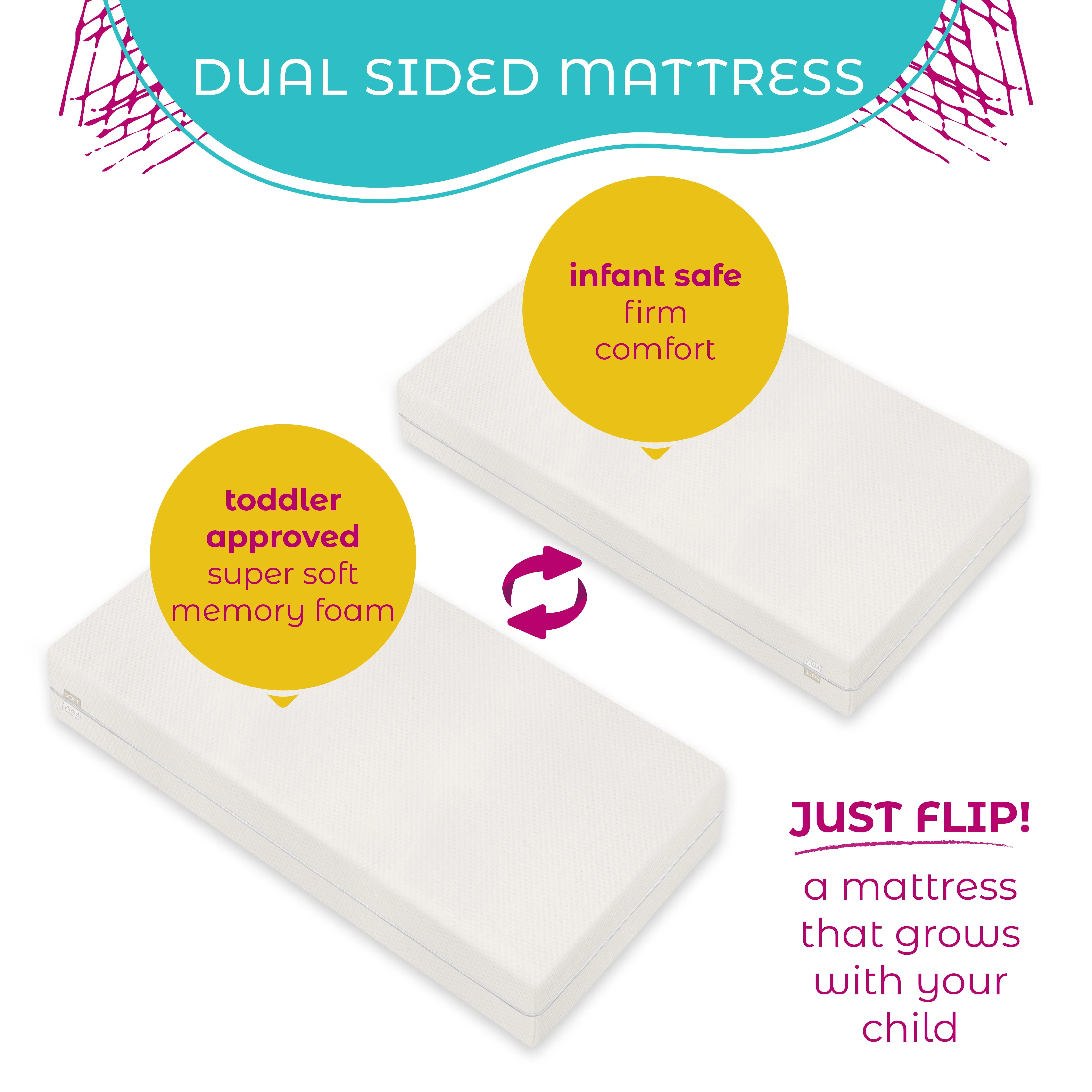 Premium Memory Foam Hypoallergenic Infant Crib Mattress and Toddler Bed Mattress with Waterproof Bamboo Cover, Flip Dual Stage System - 27.5"x 52" x 5.5"