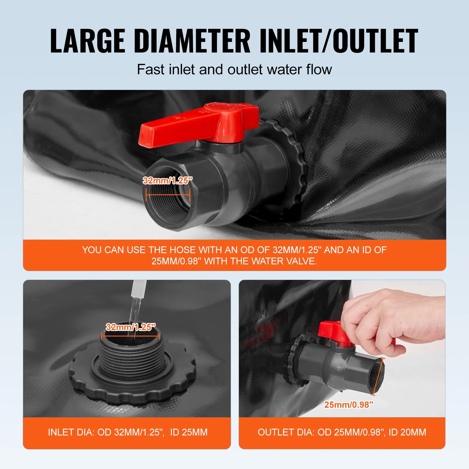 KFFKFF Collapsible Water Storage Bladder 1000L/264 Gallon, 1.2 mm Thick Portable Water RV Tank 1000D PVC Water Storage Containers for Camping, Fire Prevention, Emergency Use, Black