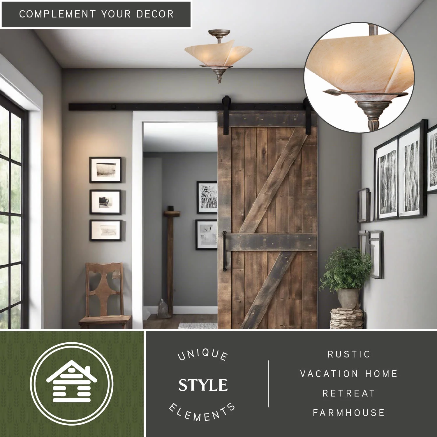 Capri 15-in W Bronze Rustic Vine Semi Flush Mount Ceiling Light