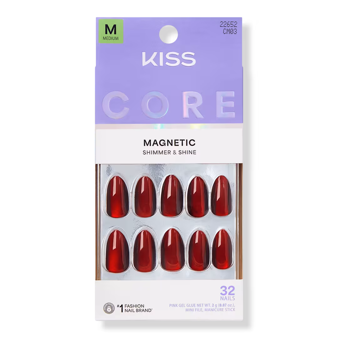 Kiss  Core Magnetic Medium Almond Press On Nails, Apple Blossom