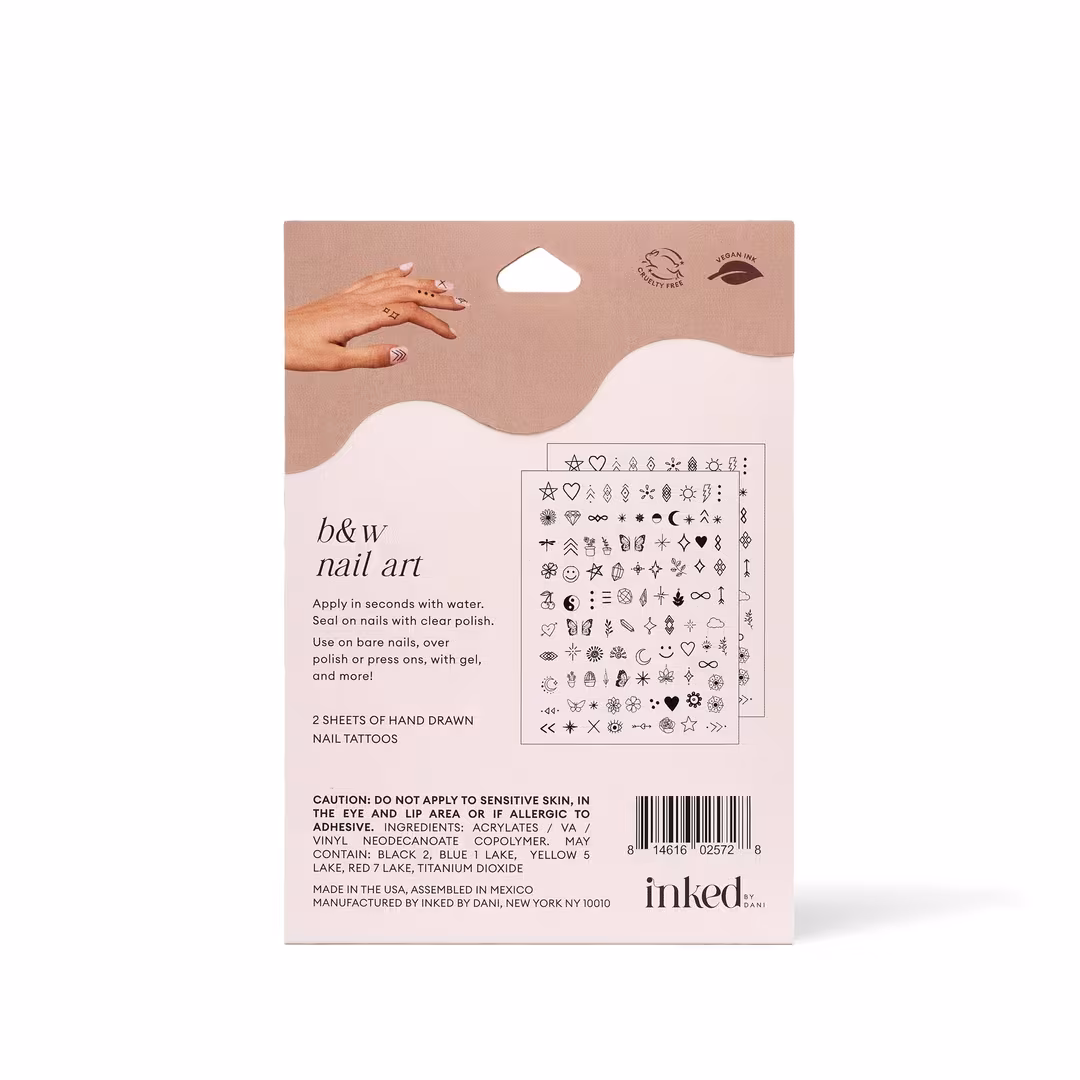 Inked by Dani  B&W Nail Art Temporary Tattoo Pack