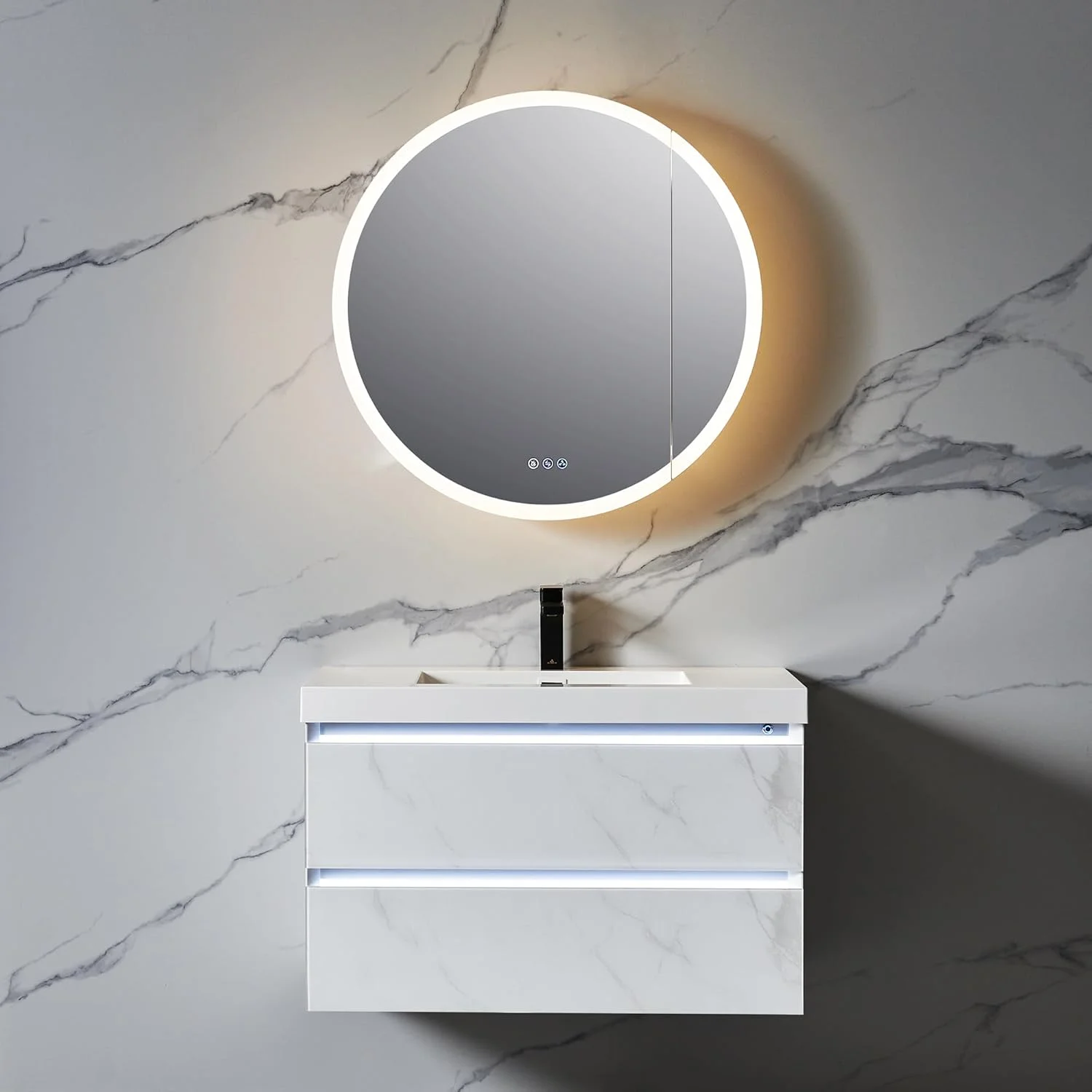 Blossom Regulus 32" LED Medicine Cabinet| Right Hinge| Bathroom Lighted Round Mirror Storage| Defog