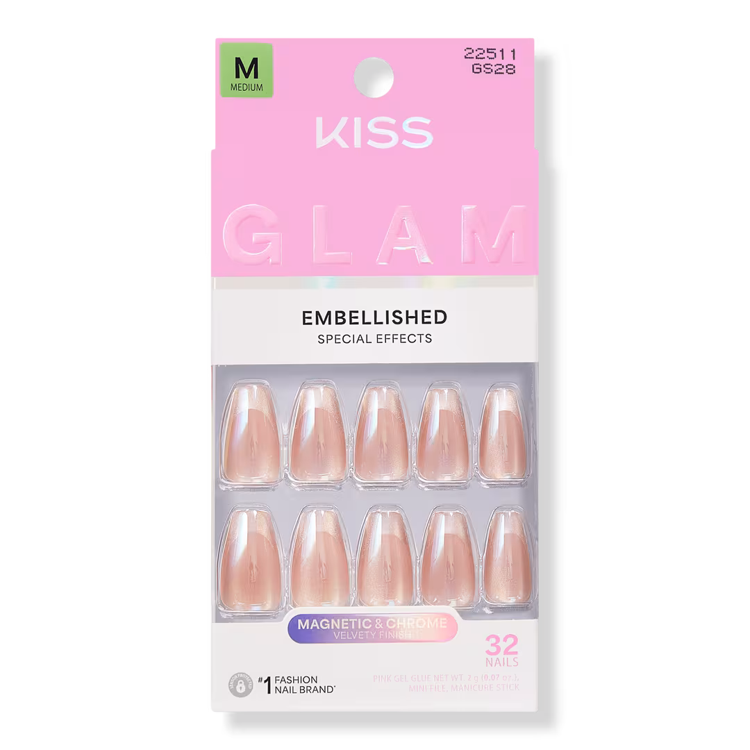 Kiss  Glam Embellished Medium Coffin Press On Nails, Dusk Mirage