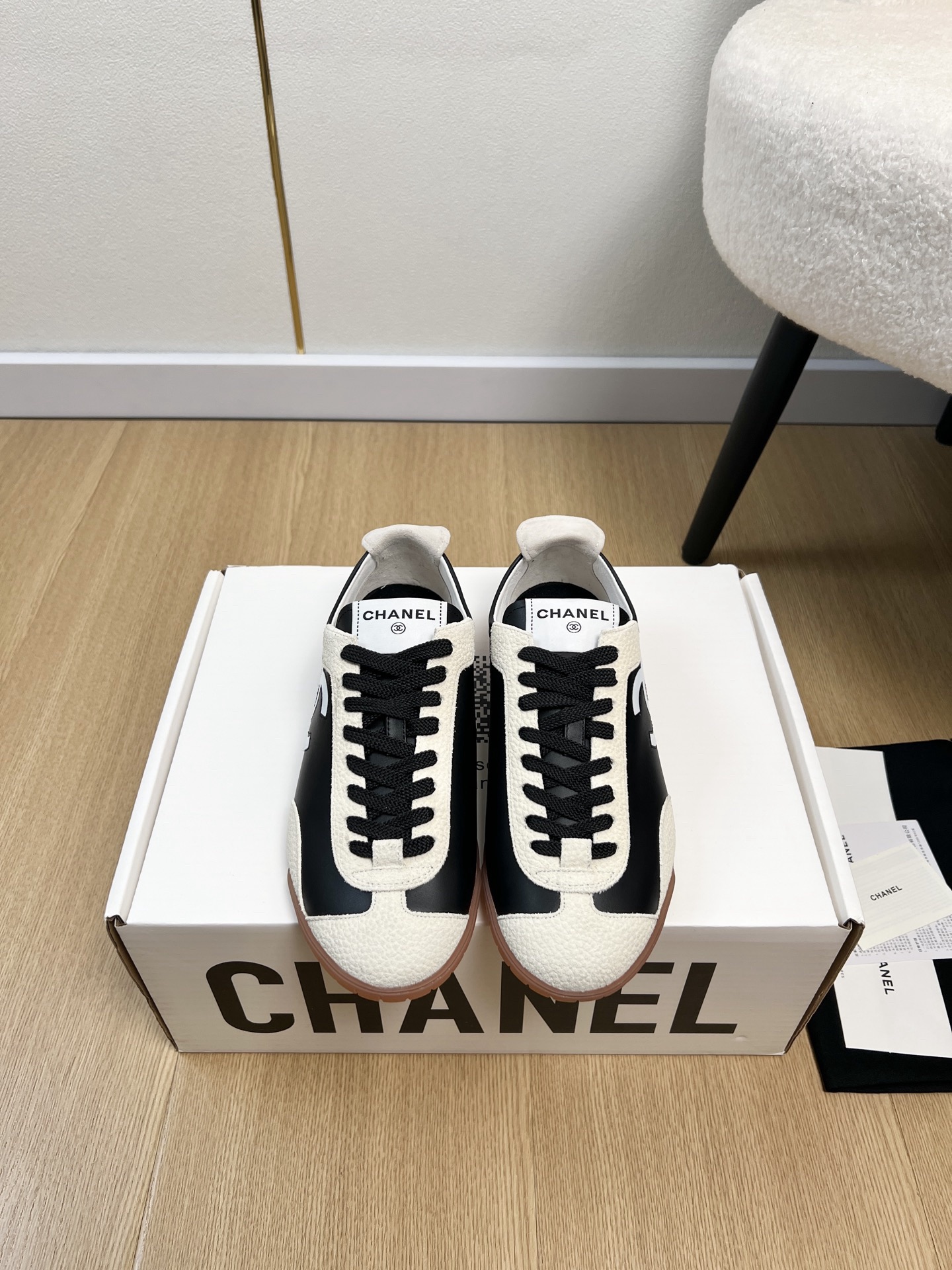 Chanel Calfskin Embossed Suede Womens CC Sneakers