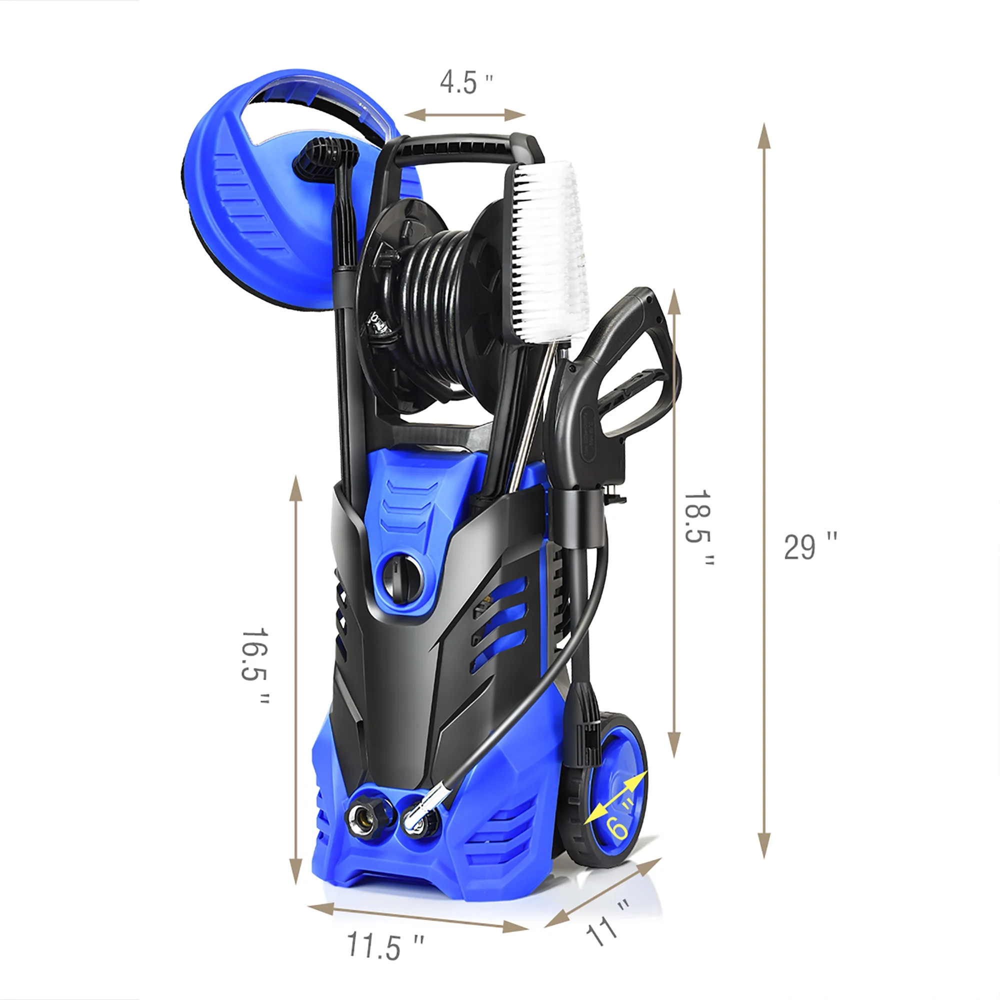 Costway 3000PSI Electric High Pressure Washer Machine 2 GPM 2000W w/ Deck Patio Cleaner Blue