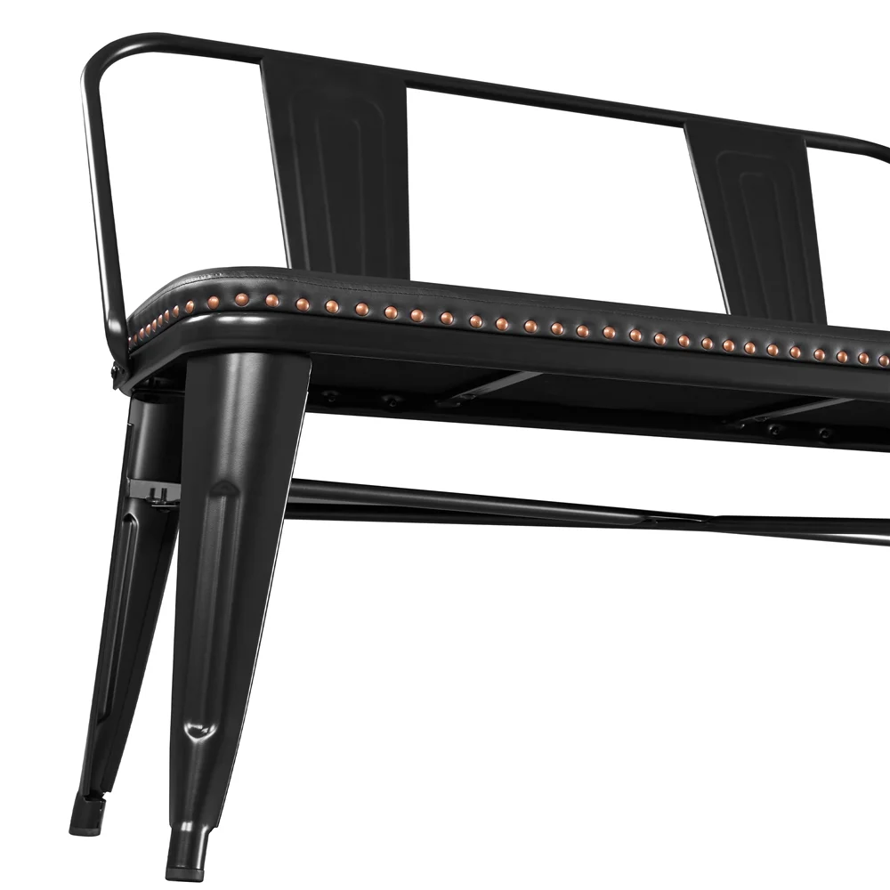 Yaheetech Industrial Metal Dining Bench with Upholstered Seat,Black