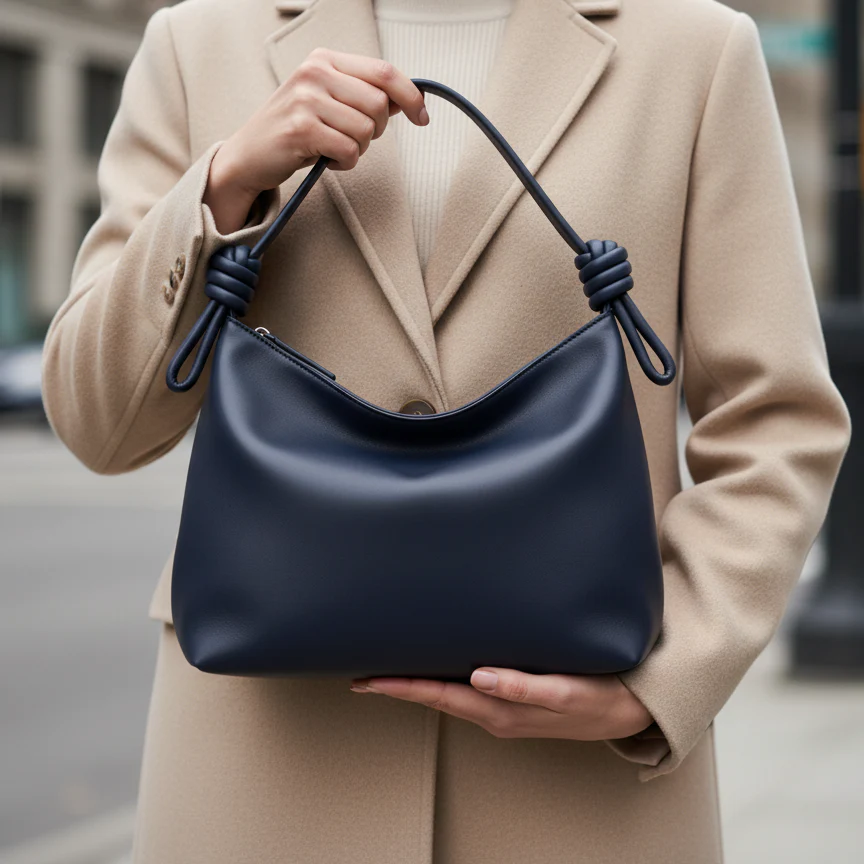 Navy Leather Knot Hobo