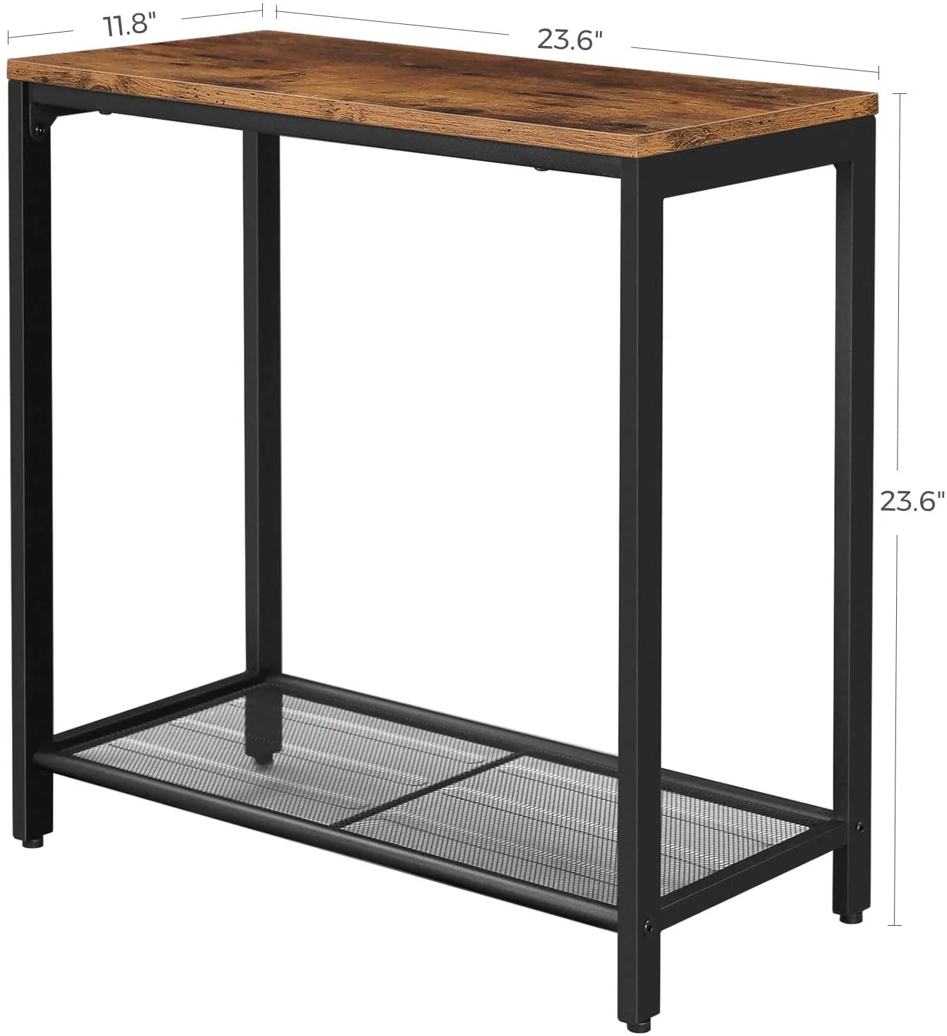 VASAGLE  Side Table Narrow Small End Table with Mesh Shelf Nightstand Living Room Bedroom, Kitchen Metal Industrial Design Rustic Brown