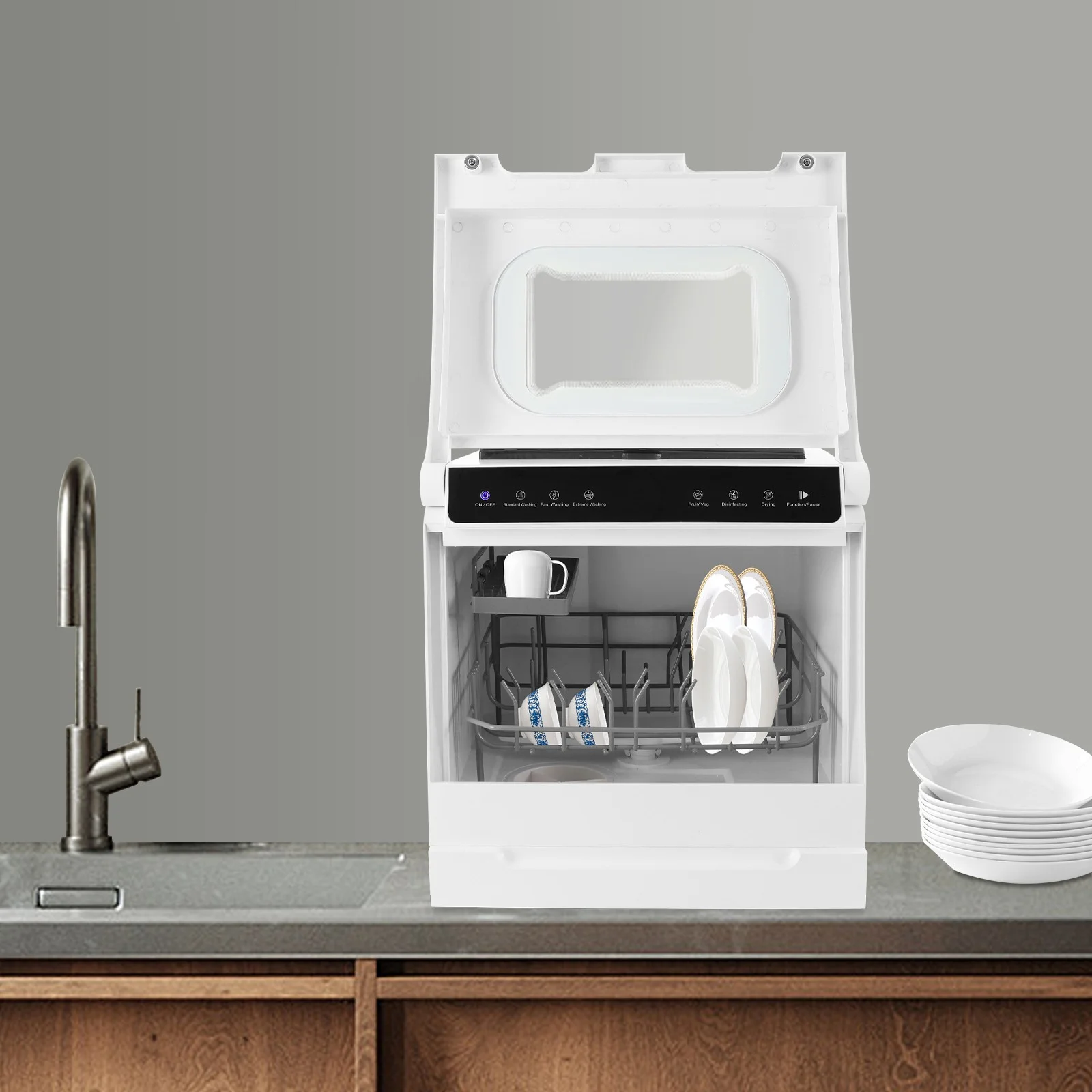 Compact Dishwasher, 18.11in Width with 4-6 Place Settings, 5 Wash Modes and Disinfection Function, Ideal for Apartments and RVs