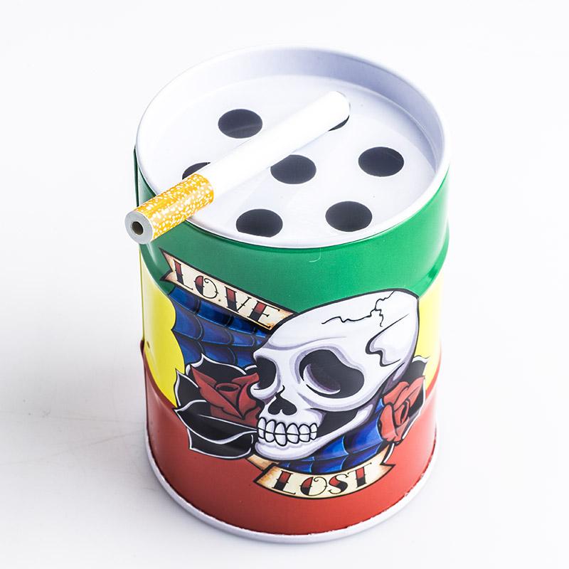 Oil Drum Shaped Tin Ashtray (Random Pattern)