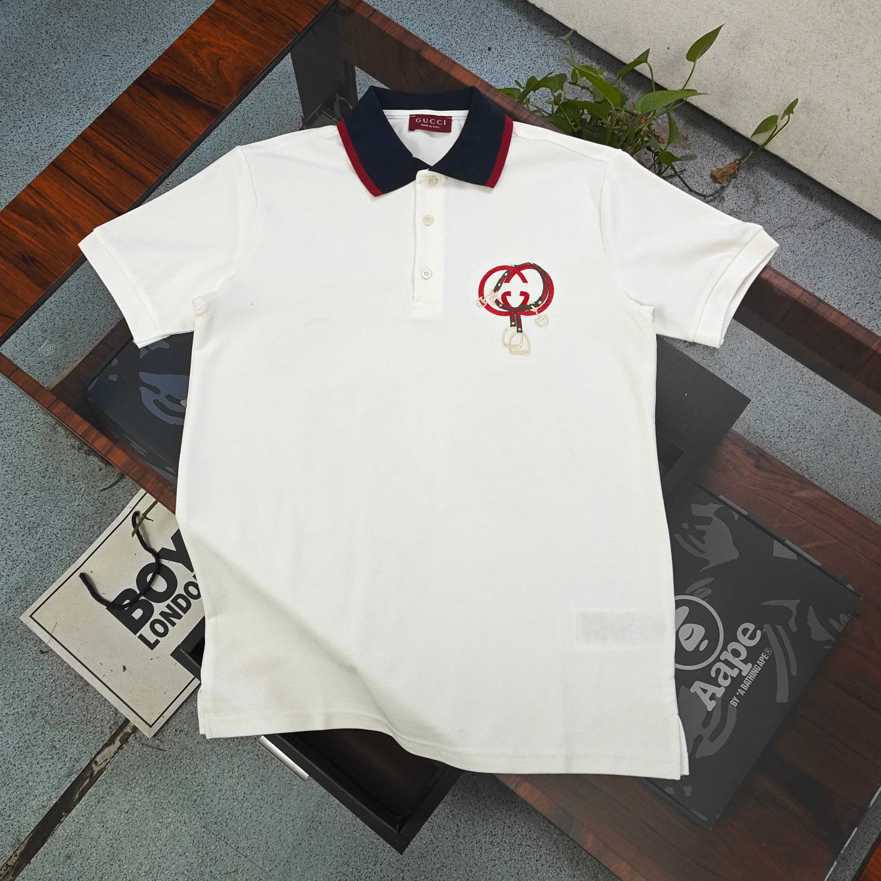 Gucci Interlocking G Equestrian Web Polo Shirt
