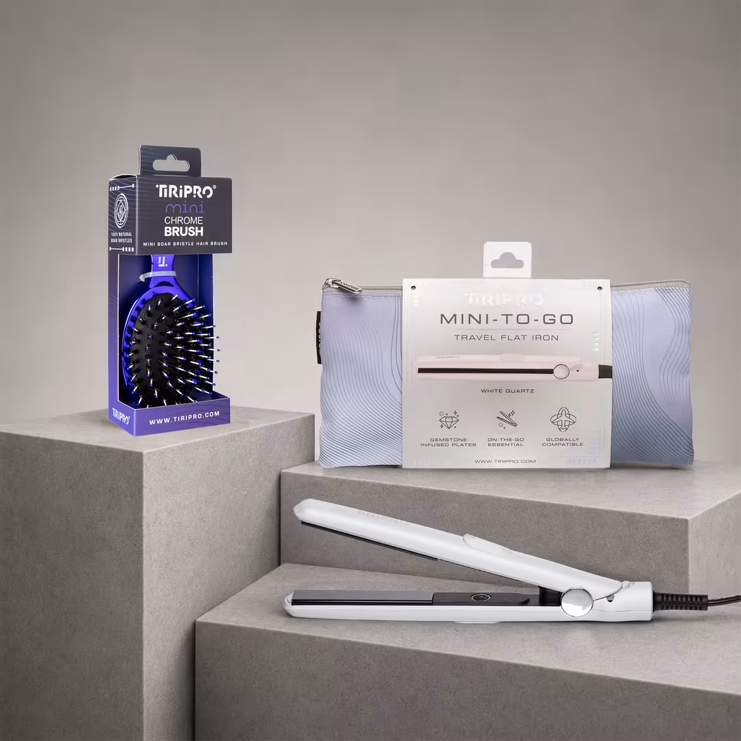 Tiri Pro  To-Go Flat Iron & Mini Chrome Brush Set