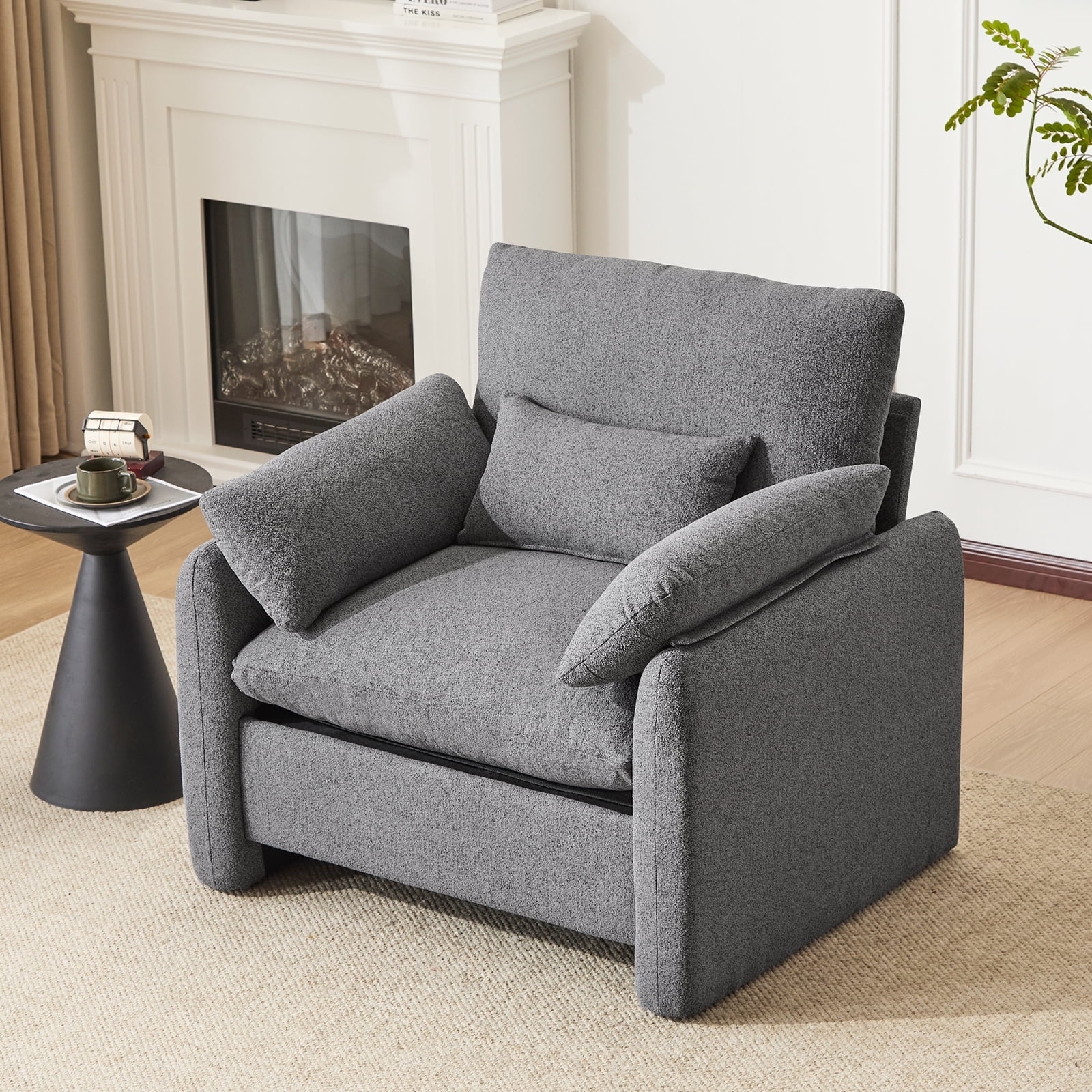 Falvinoryn Oversized Accent Chairs, 36.75" Wide Upholstered Arm Chair with Plump Back Pillow, Modern Reading Chair for Living Room, Bedroom, Apartment, (Dark Grey)