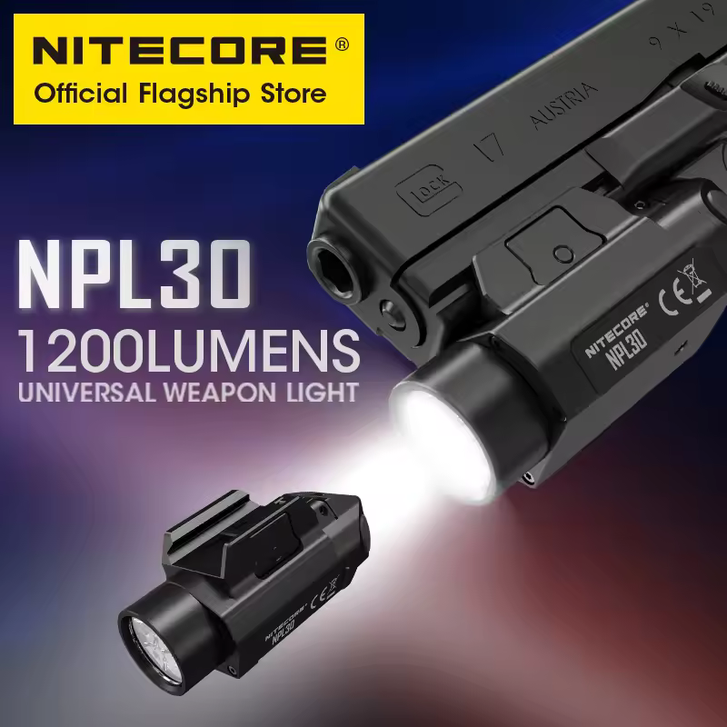 NITECORE NPL30 Weapon Light Tactical Gun Lamp 1200 Lumens LED Army Flashlight for Pistol Airsoft Picatinny Rail, GR123A Battery 3 sold