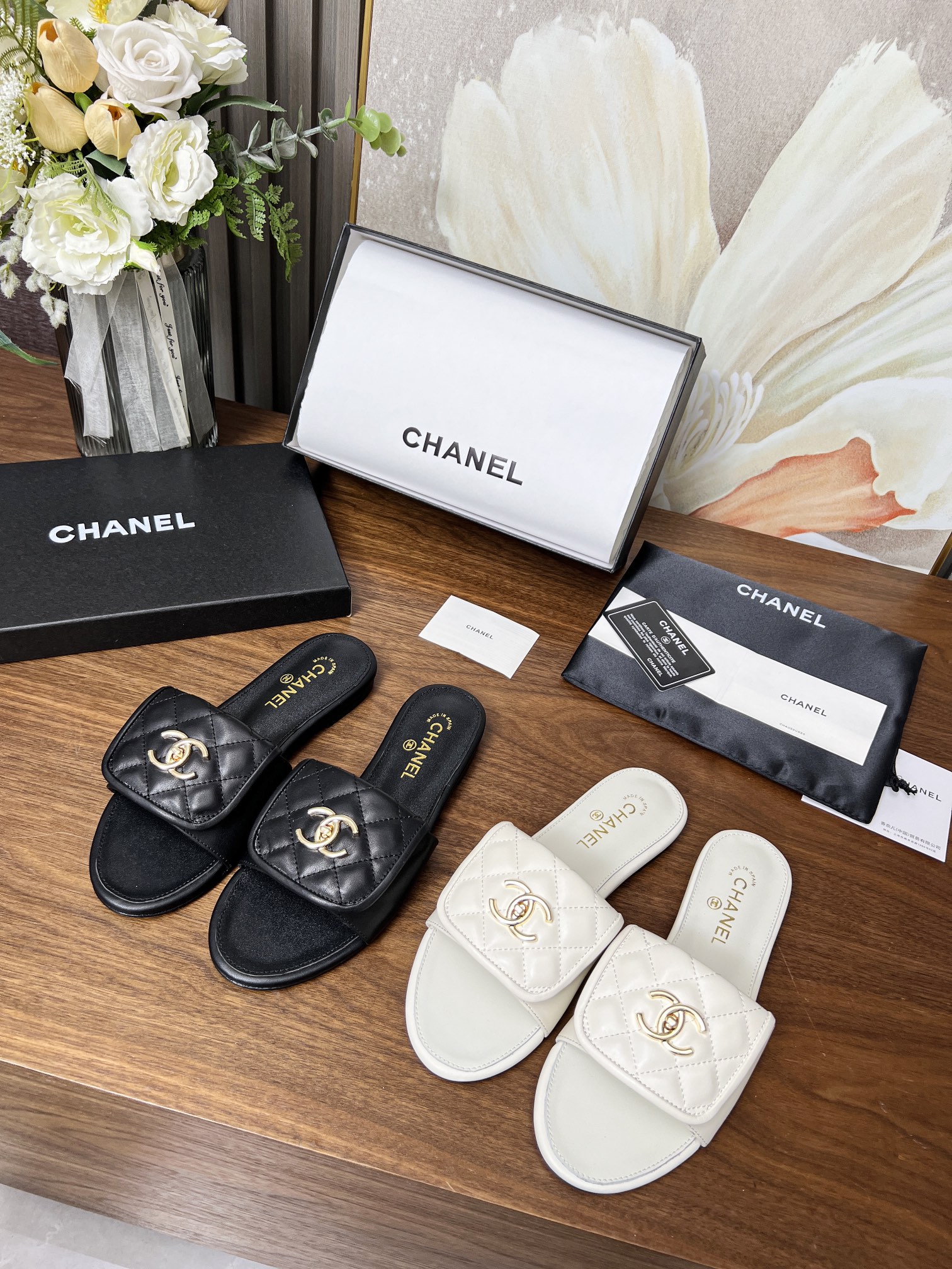 Chanel Quilted CC Slides