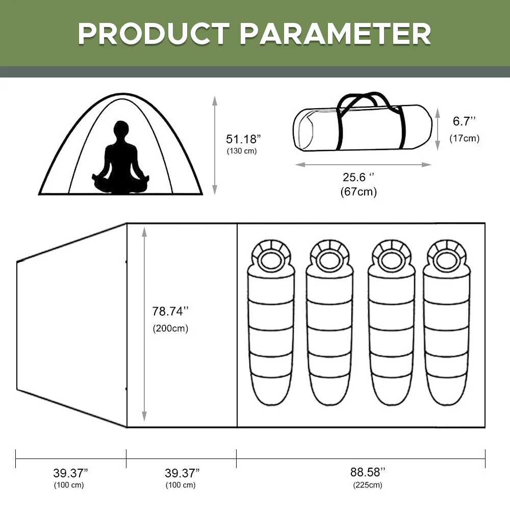 KANCOKIT Camping Tents, Waterproof Tunnel Tent for 4 Person, 2 Room Design Bicycle Tent with Footprint for Bikepacking/Motorcycle Travel Hiking Mountaineering
