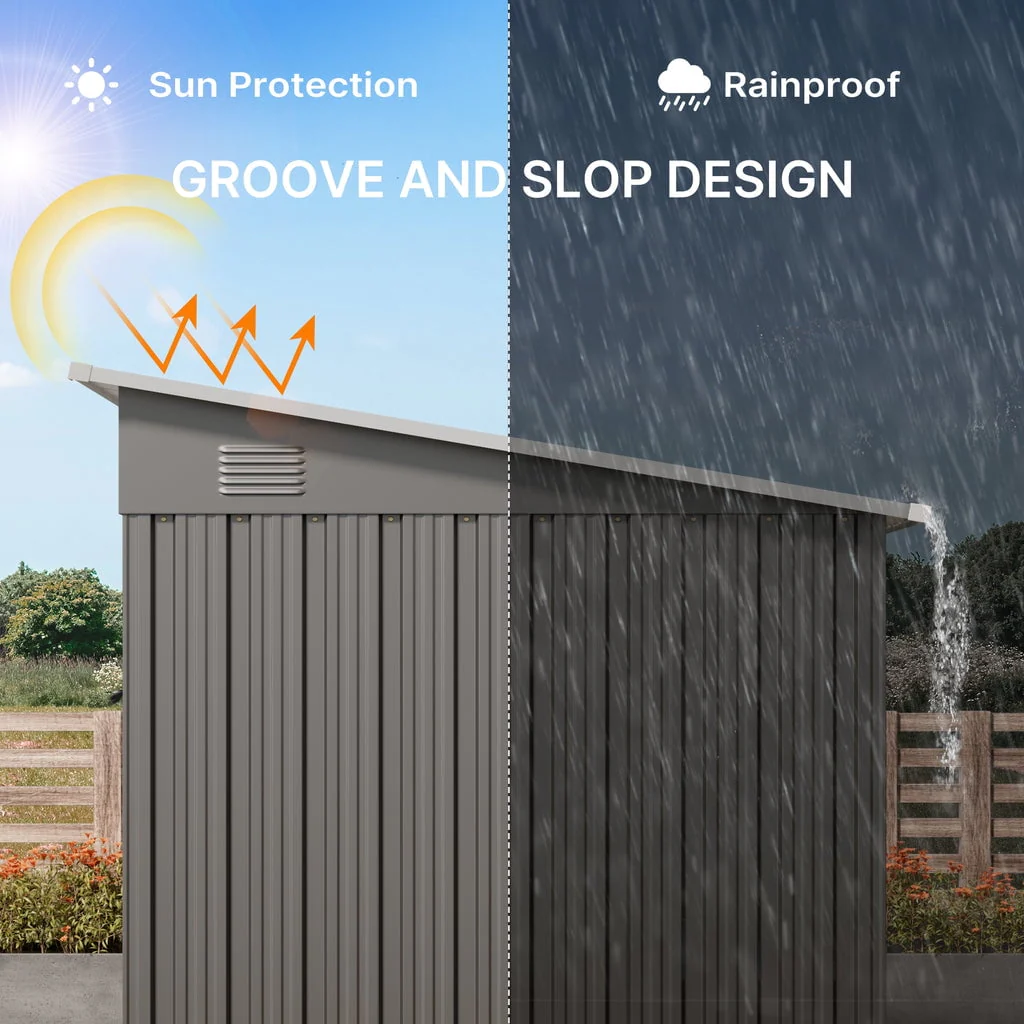 Aiho 6 x 4 FT Outdoor Storage Shed on Clearance with Sliding Double Doors for Garden, Patio - Gray