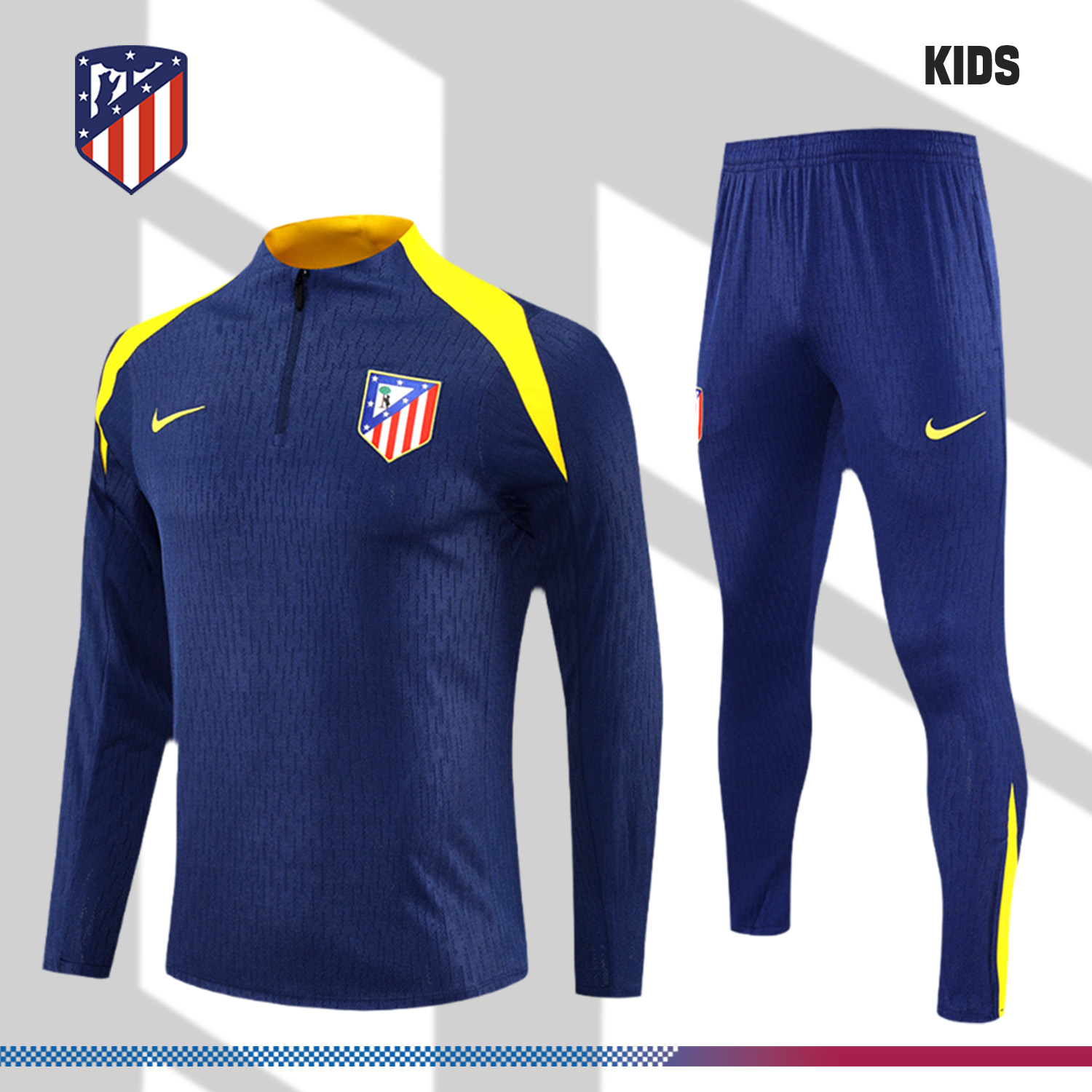 2025/2026 Atletico Madrid Dark Blue Kids Half Zip Training Clothes (Kids Kit)