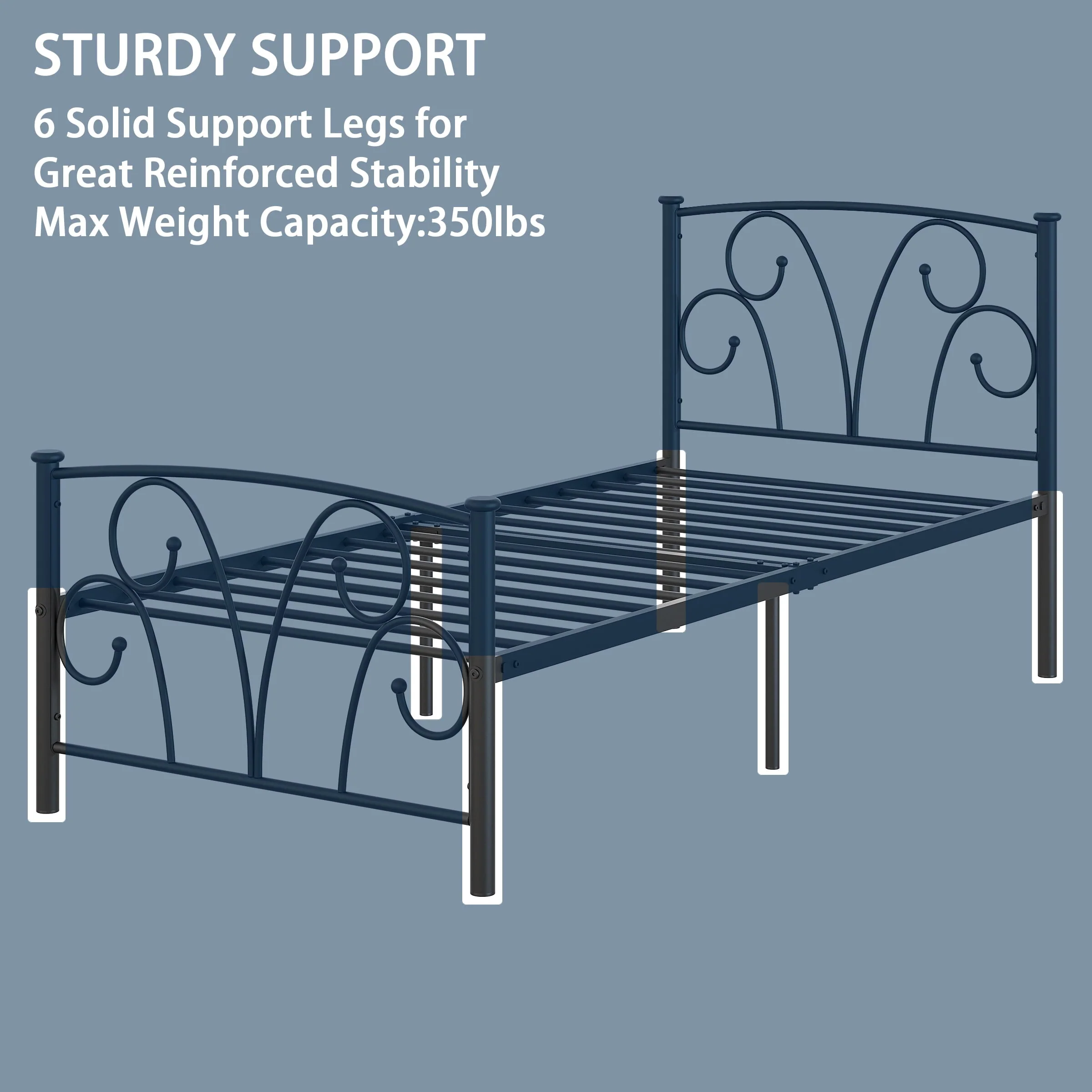 Yoneston 14" Heavy Duty Twin Metal Platform Bed Frame with Headboard for Bedroom Furniture, Black