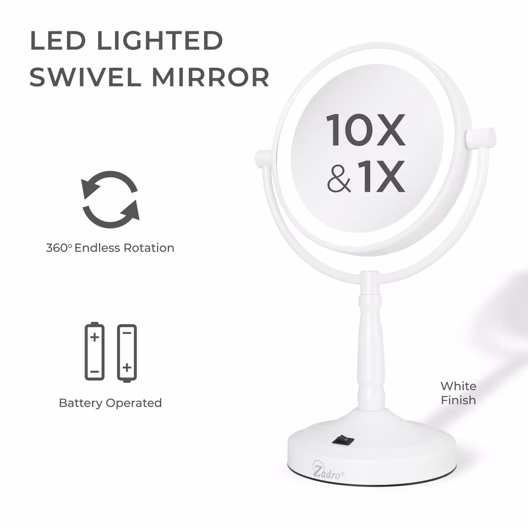 Zadro  Cordless LED Lighted Makeup Mirror with 10X/1X