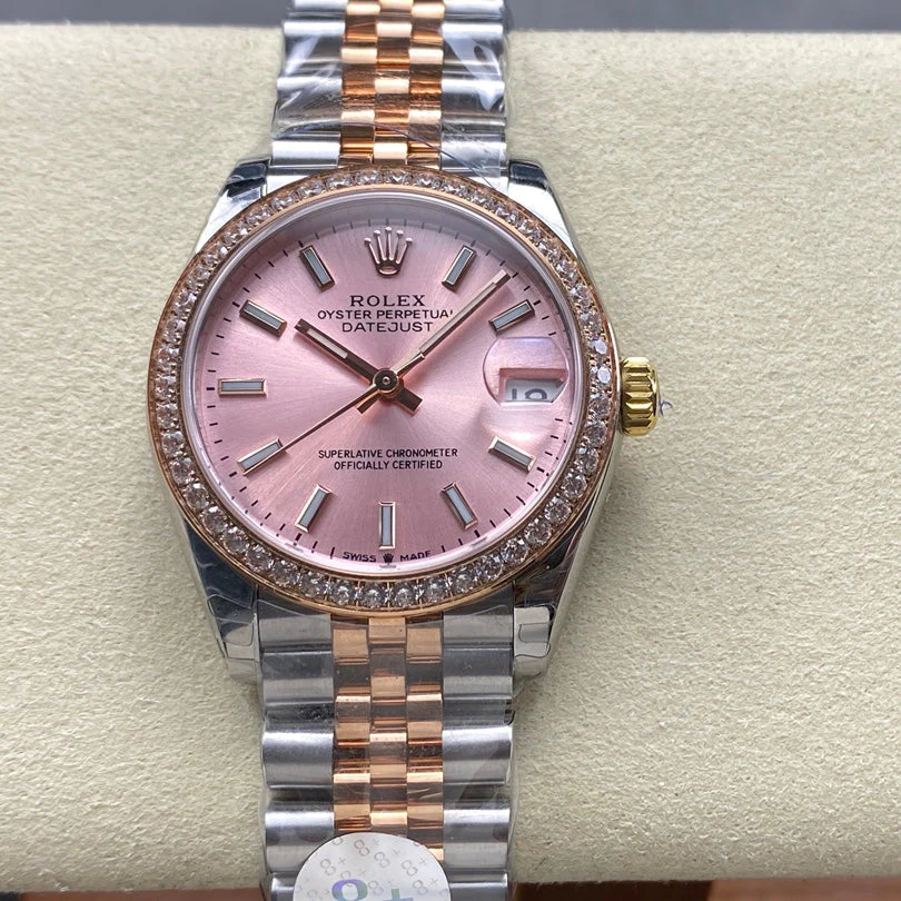 Rolex Watch Datejust 31mm Pink Gold Steel Diamond Bezel Pink Dial