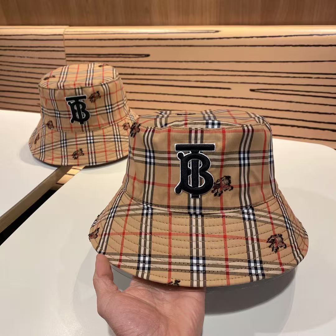 Burberry Monogram Motif Checked Canvas Bucket Hat