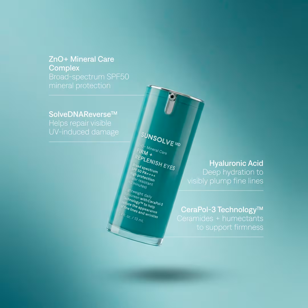 SunsolveMD  ZnO+ Mineral Care Firm + Replenish Eyes SPF50