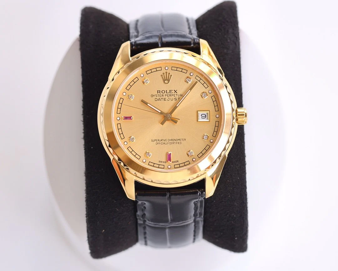 Rolex Watch DATEJUST 40MM SMOOTH BEZEL GOLD CASE BLACK LEATHER