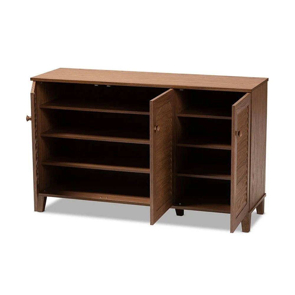 Baxton Studio Coolidge Modern and Contemporary Walnut Finished 8-Shelf Wood Shoe Storage Cabinet