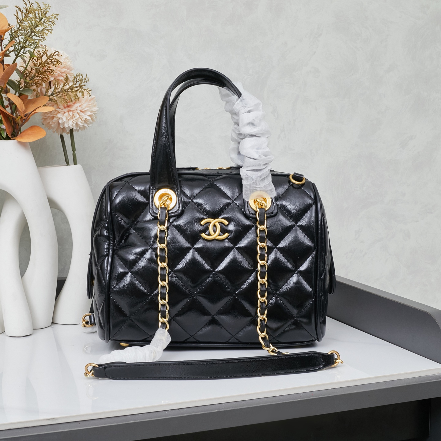 Chanel Bowling Black Gold Bag