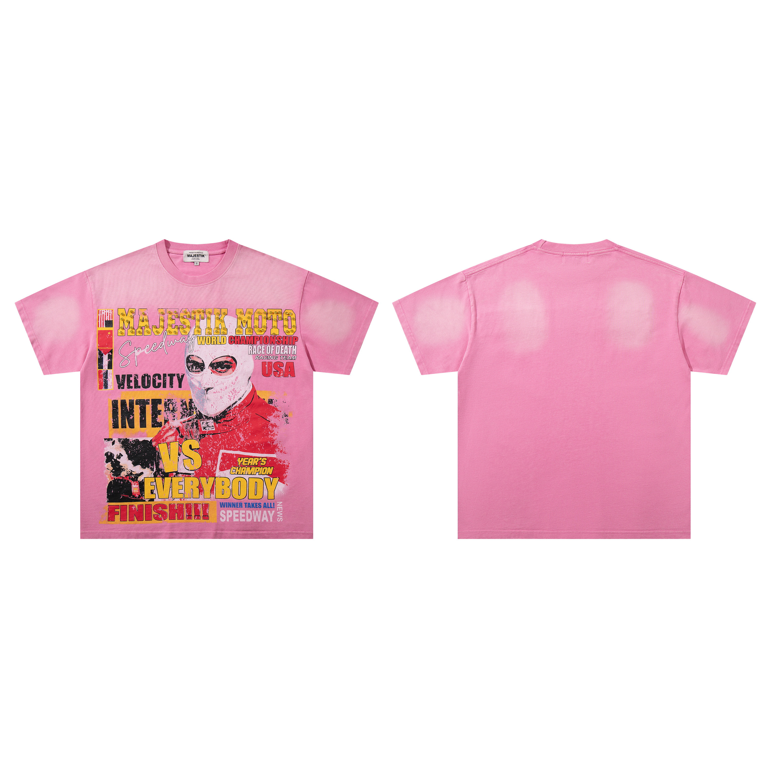 Men's printed short-sleeved shirt with red bandage and mask